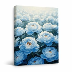 Serene Blue Peony Bloom Framed Canvas Wall Art