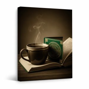 Coffee & Book Study Scene Framed Canvas Wall Art - Ready to Hang