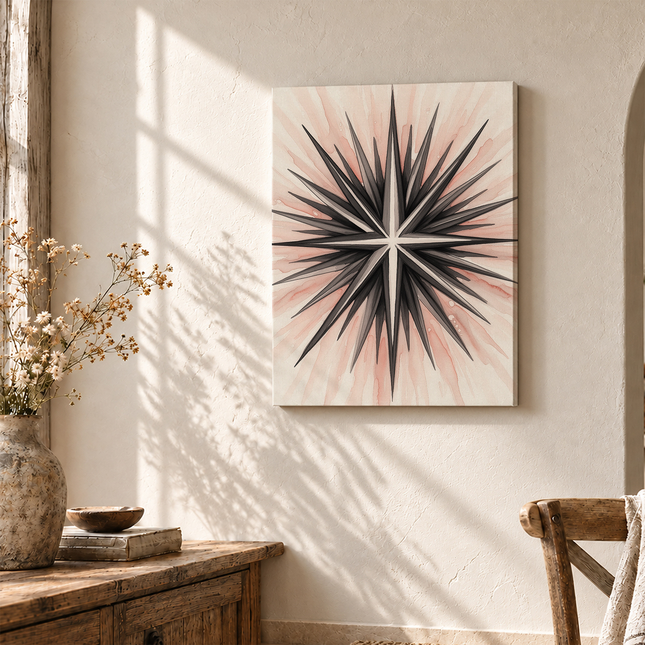 Pink Starburst Watercolor Framed Canvas Wall Art | Ready to Hang - Image 3