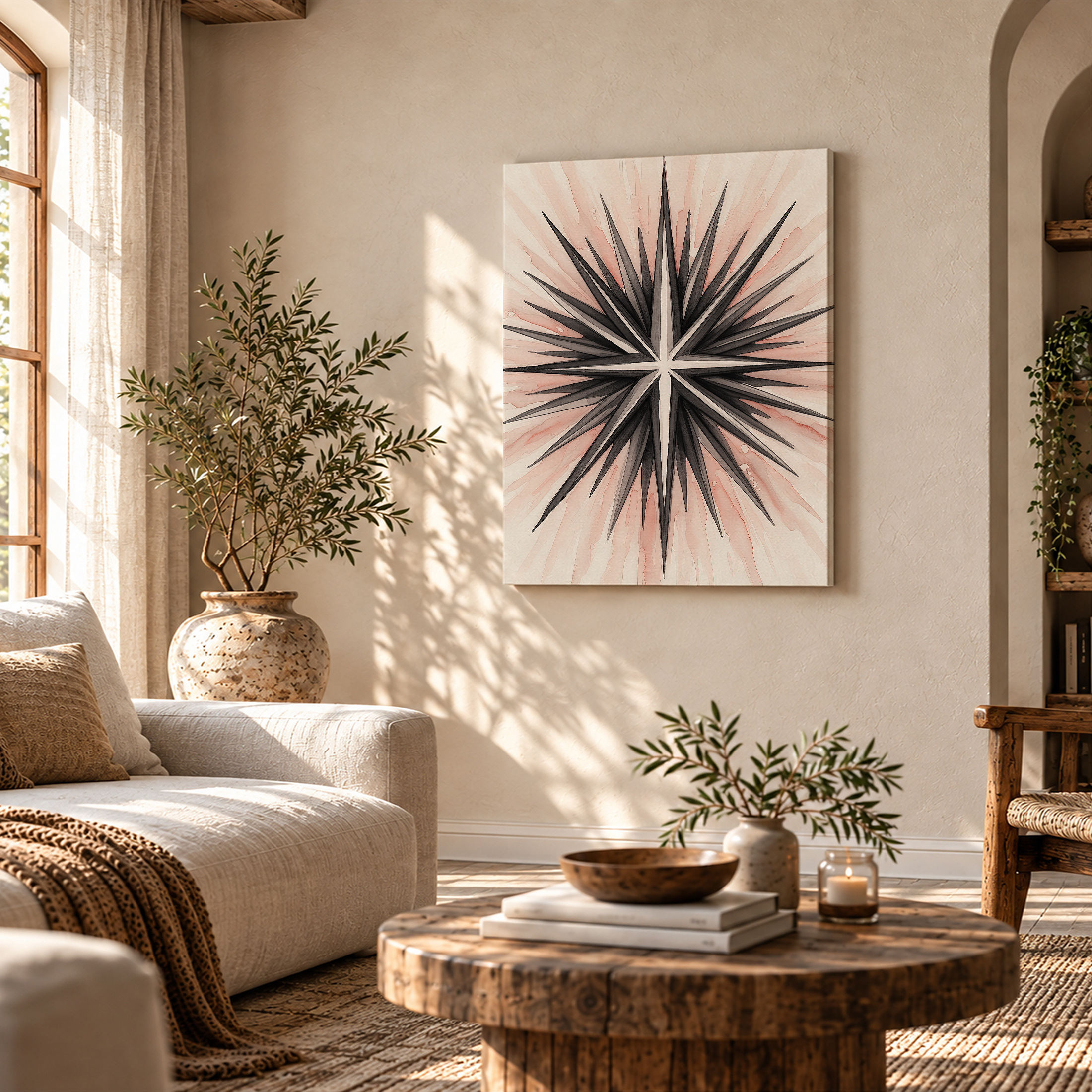 Pink Starburst Watercolor Framed Canvas Wall Art | Ready to Hang - Image 4