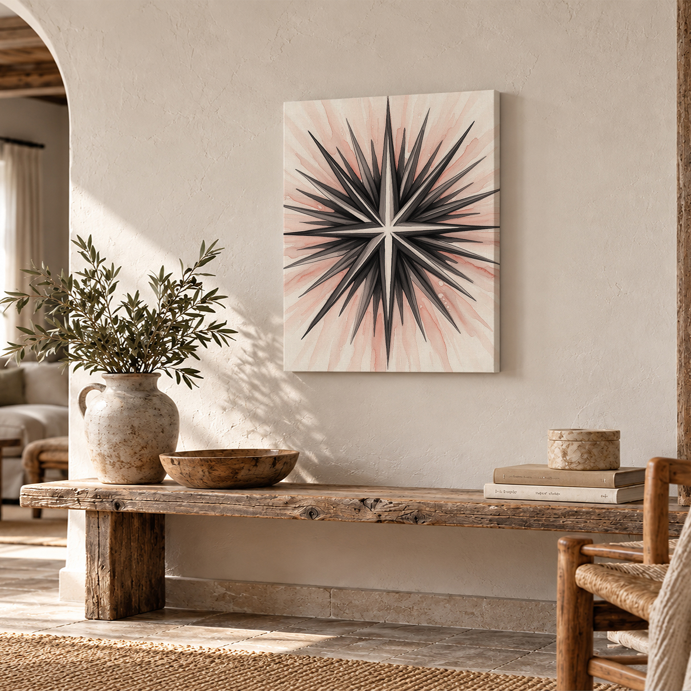 Pink Starburst Watercolor Framed Canvas Wall Art | Ready to Hang - Image 2