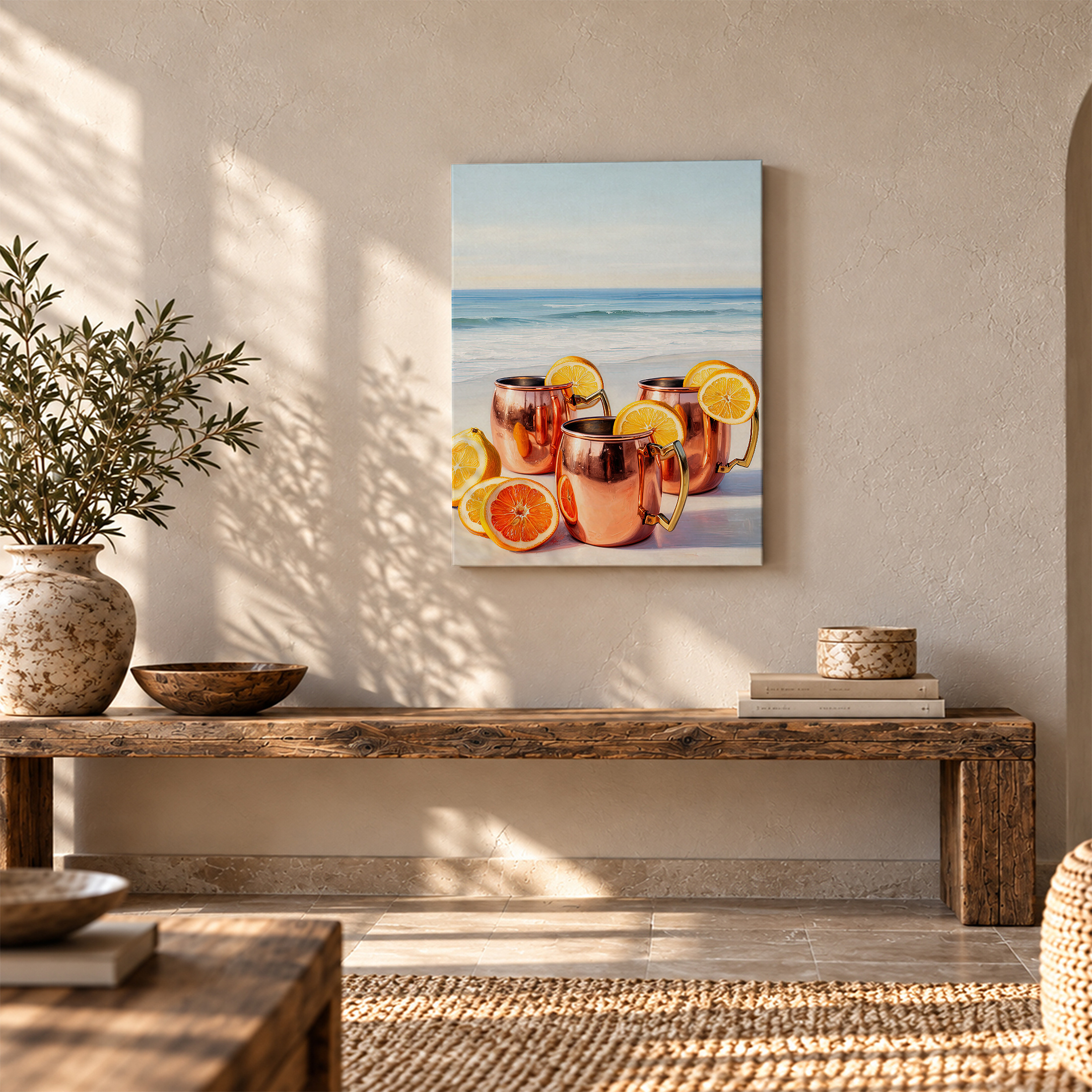 Beach Copper Mug Citrus Scene Framed Canvas Wall Art Ready to Hang - Image 5