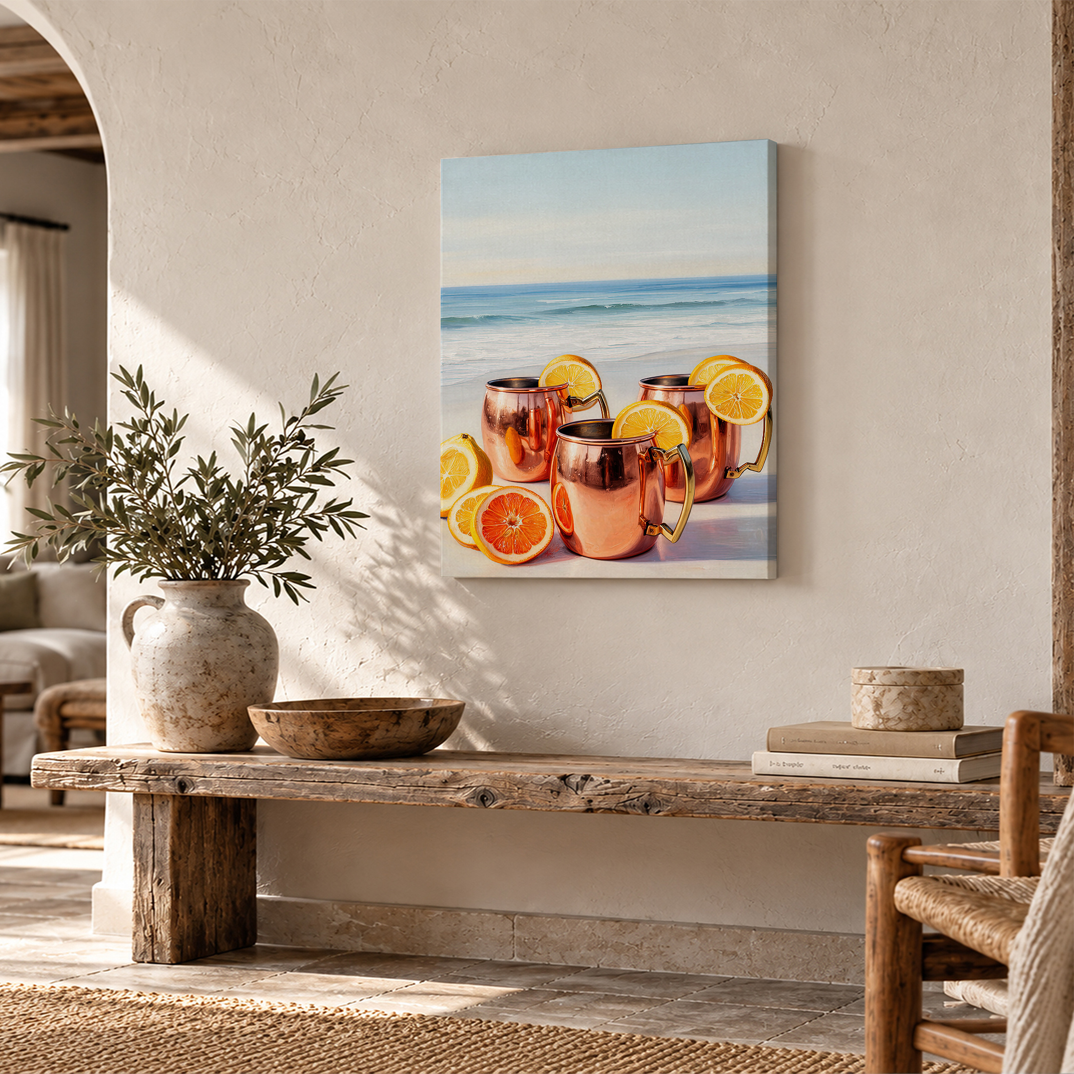 Beach Copper Mug Citrus Scene Framed Canvas Wall Art Ready to Hang - Image 2