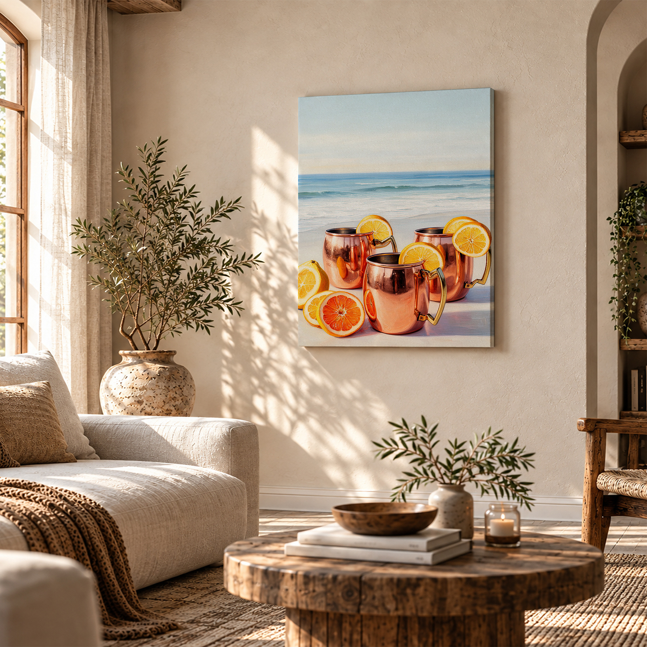 Beach Copper Mug Citrus Scene Framed Canvas Wall Art Ready to Hang - Image 4