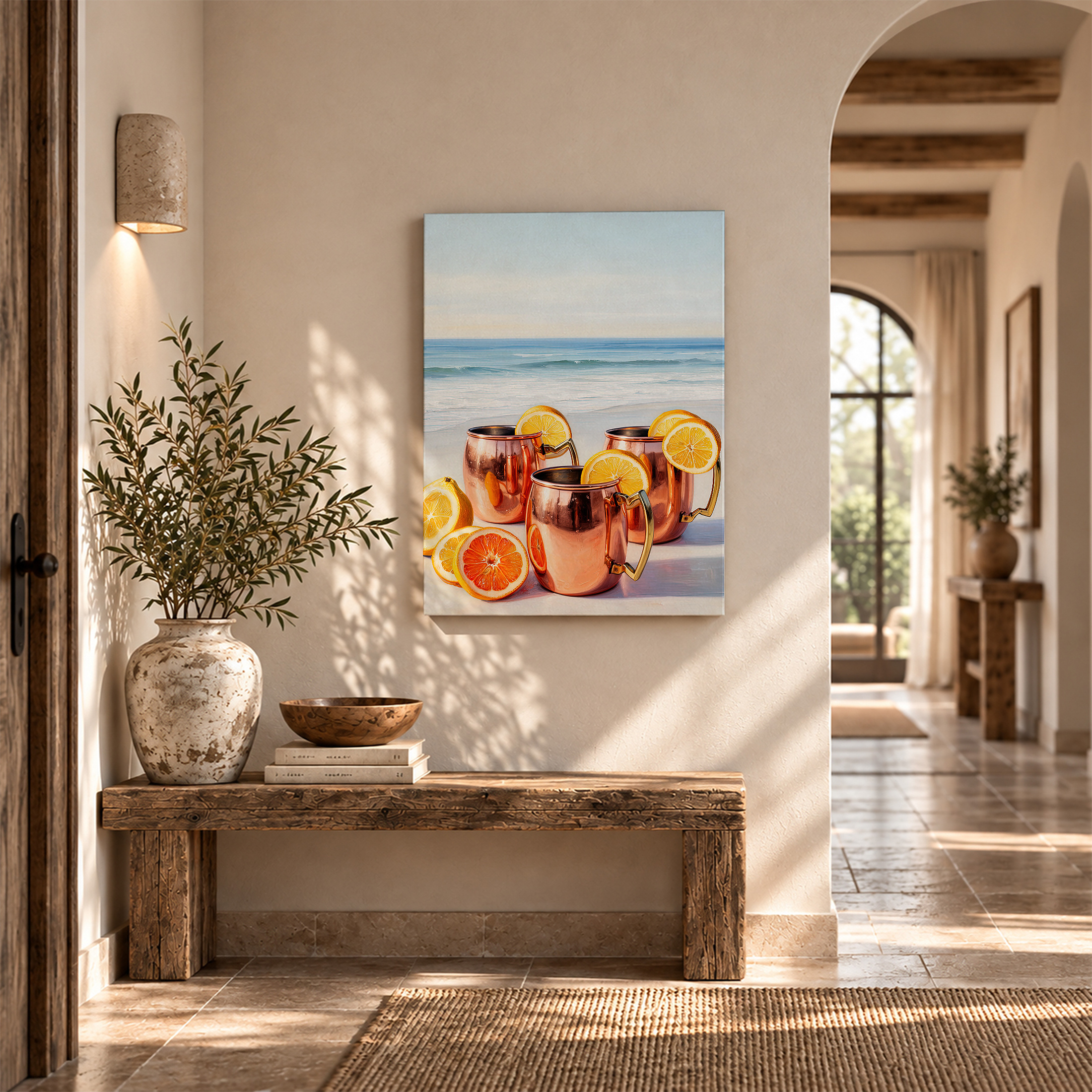 Beach Copper Mug Citrus Scene Framed Canvas Wall Art Ready to Hang - Image 6