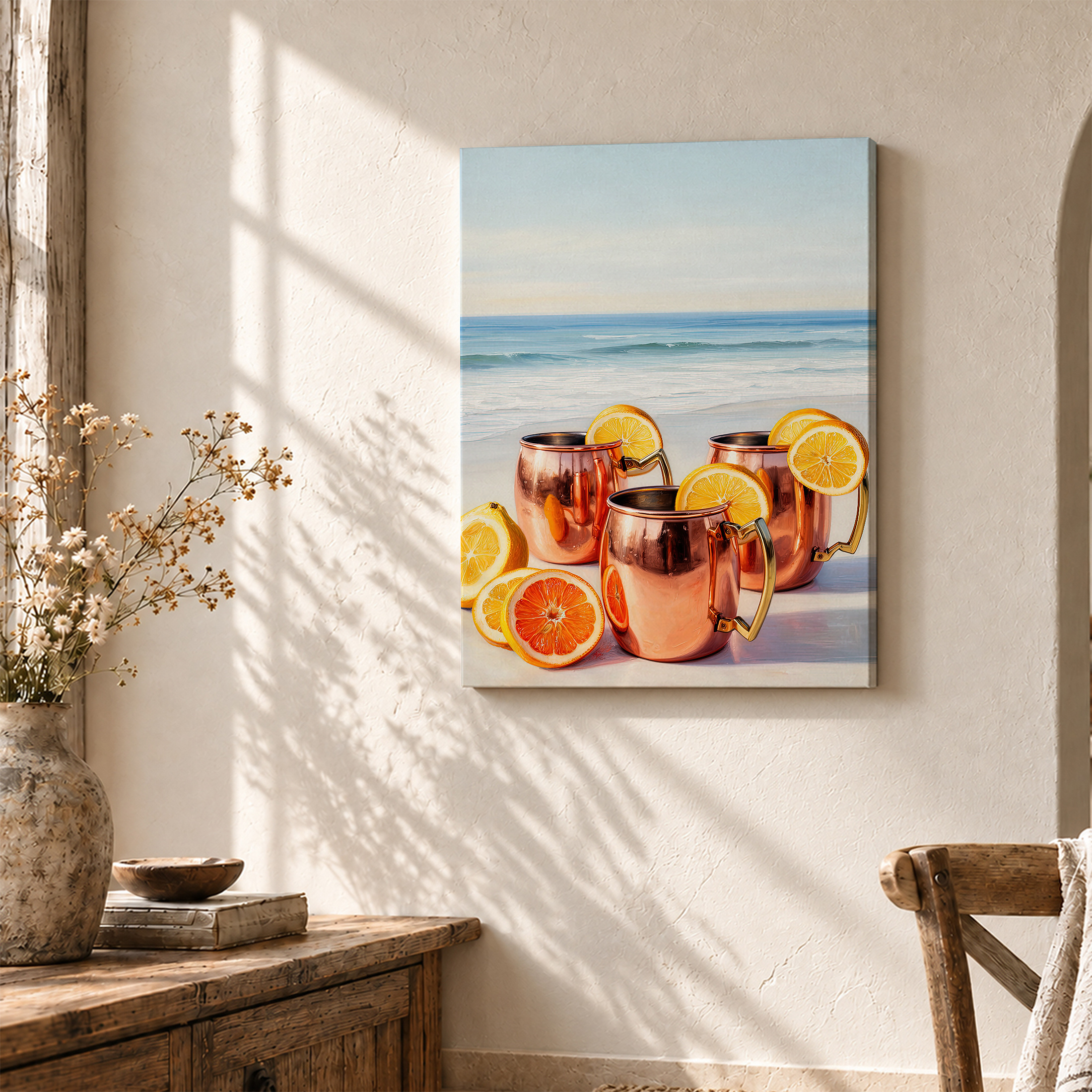 Beach Copper Mug Citrus Scene Framed Canvas Wall Art Ready to Hang - Image 3