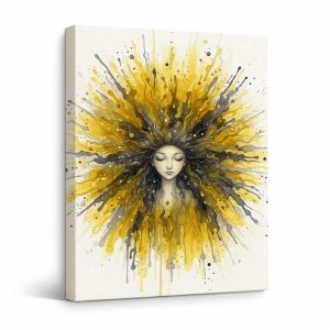 Golden Sunburst Goddess Framed Canvas Wall Art