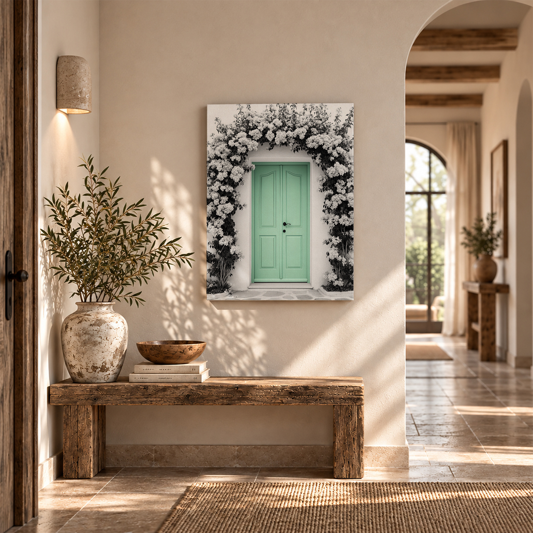Mint Green Door Floral Archway Framed Canvas Wall Art - Image 6