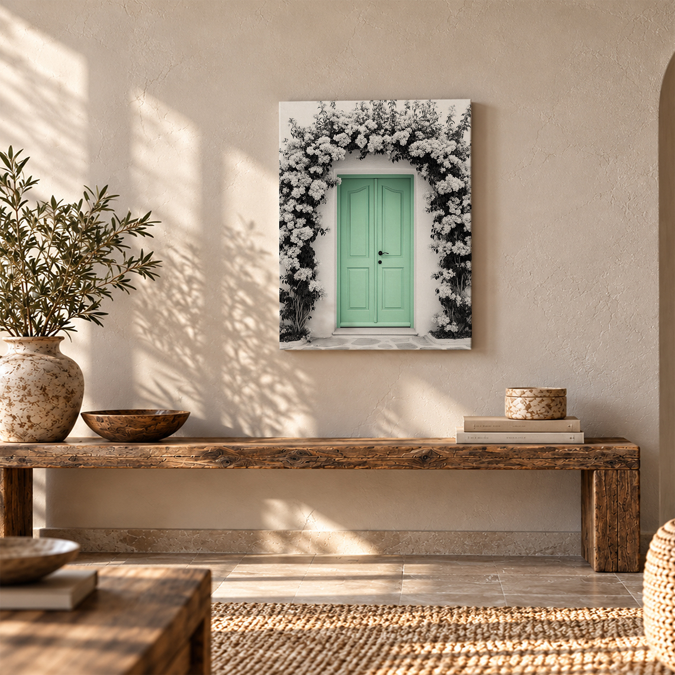 Mint Green Door Floral Archway Framed Canvas Wall Art - Image 5