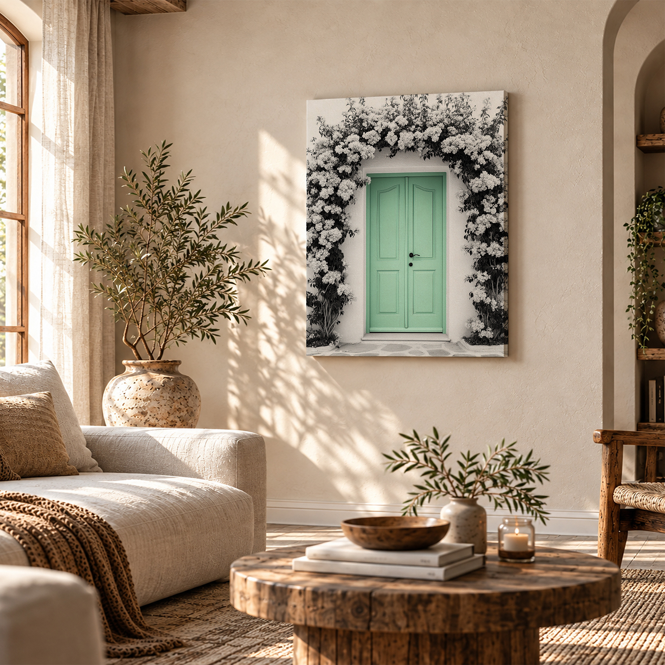 Mint Green Door Floral Archway Framed Canvas Wall Art - Image 4