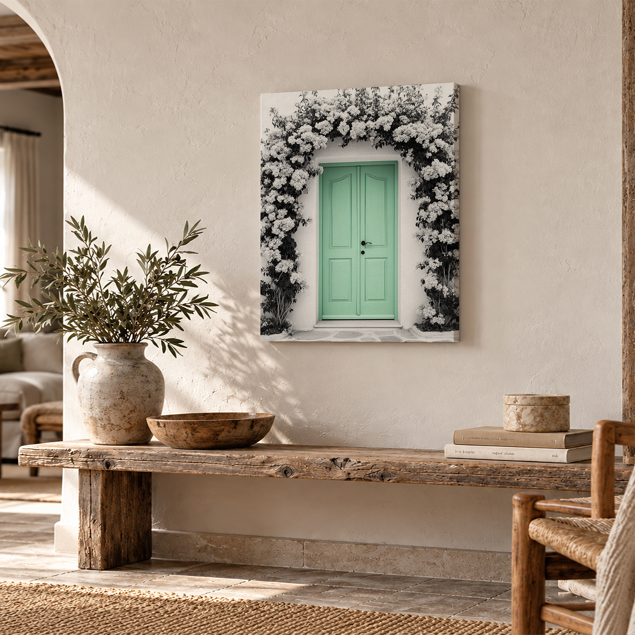 Mint Green Door Floral Archway Framed Canvas Wall Art - Image 2