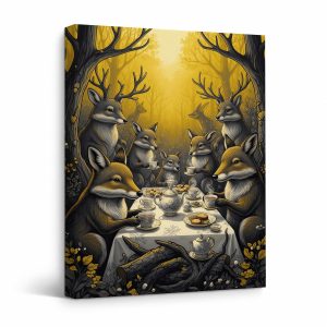 Whimsical Forest Tea Party Animals Framed Canvas Wall Art - Ready to Hang