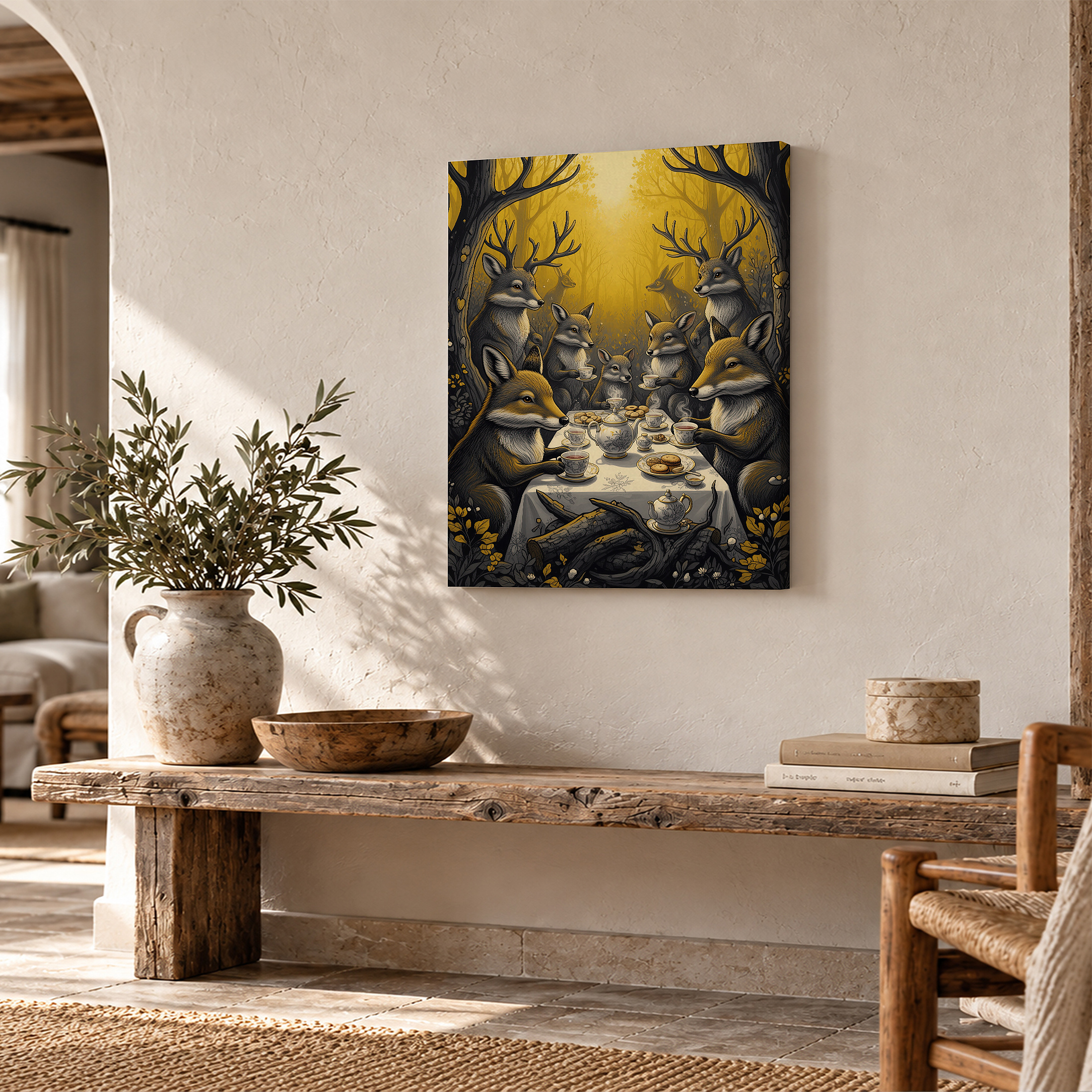 Whimsical Forest Tea Party Animals Framed Canvas Wall Art - Ready to Hang - Image 2