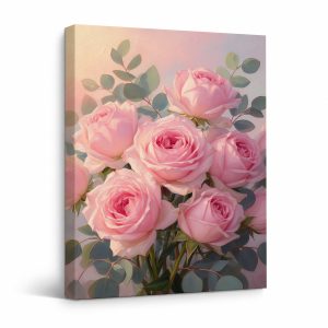 Pink Rose Bouquet Framed Canvas Wall Art - Ready to Hang