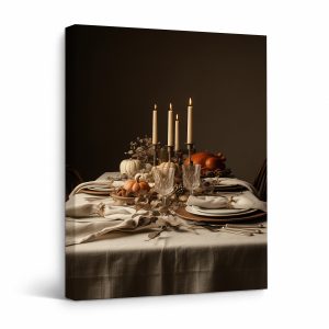 Thanksgiving Table Setting Framed Canvas Wall Art