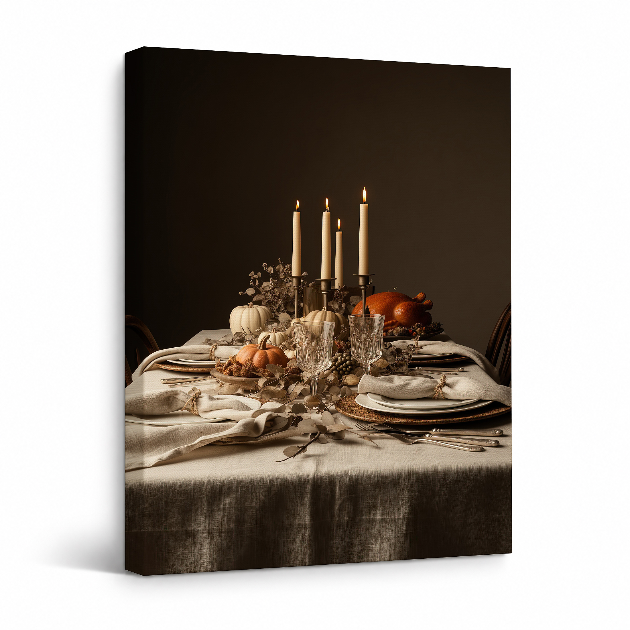 Thanksgiving Table Setting Framed Canvas Wall Art