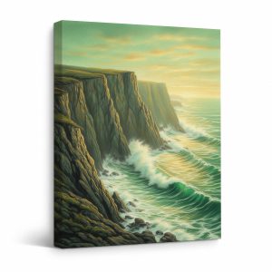 Coastal Sunset Cliffs Framed Canvas Wall Art Ready to Hang