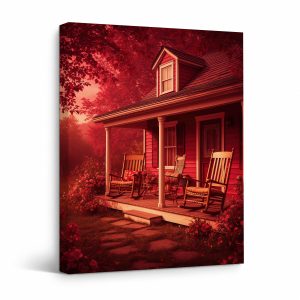 Red House Porch Sunset Framed Canvas Wall Art