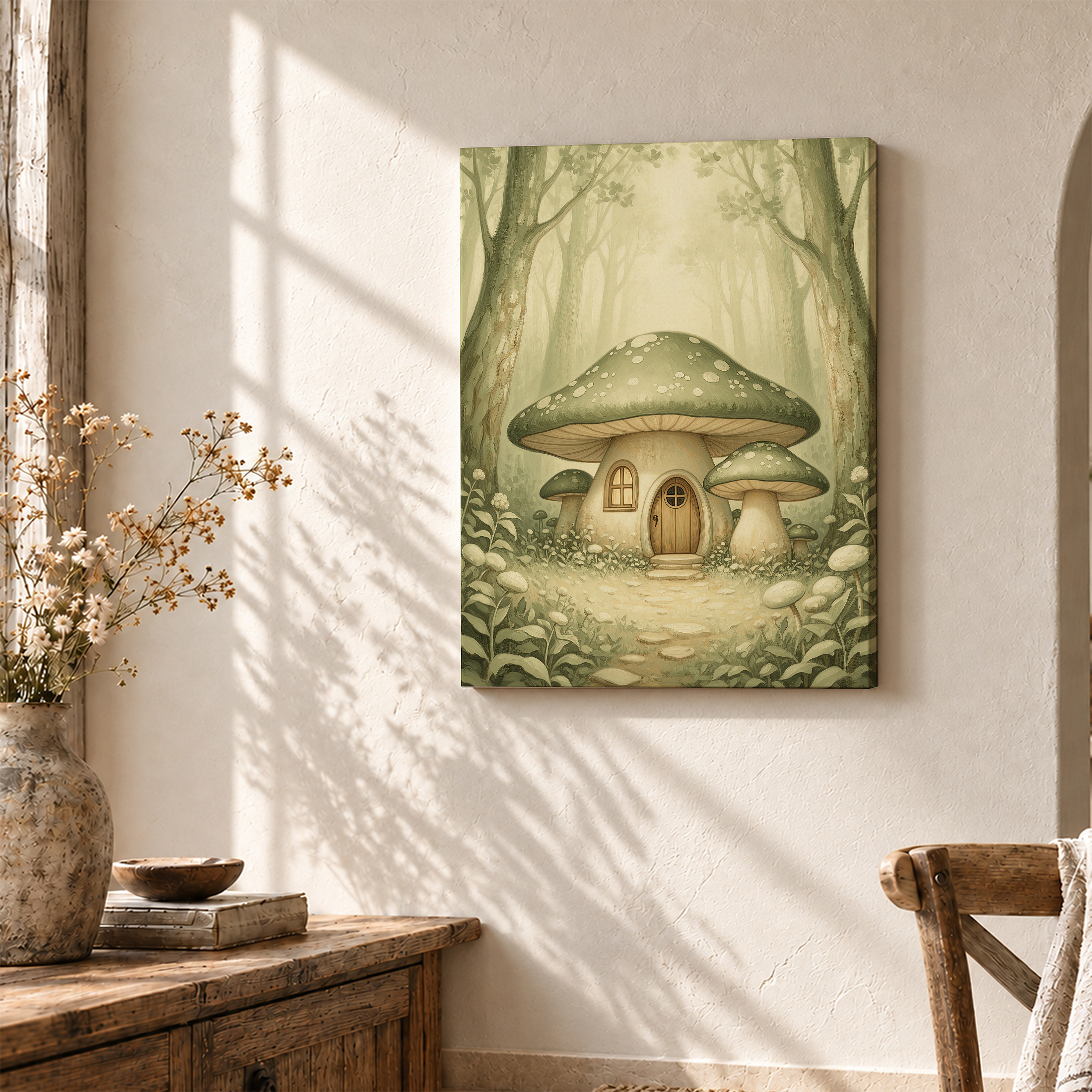 Mushroom House Forest Fantasy Framed Canvas Wall Art - Image 3