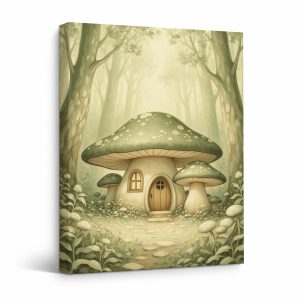 Mushroom House Forest Fantasy Framed Canvas Wall Art