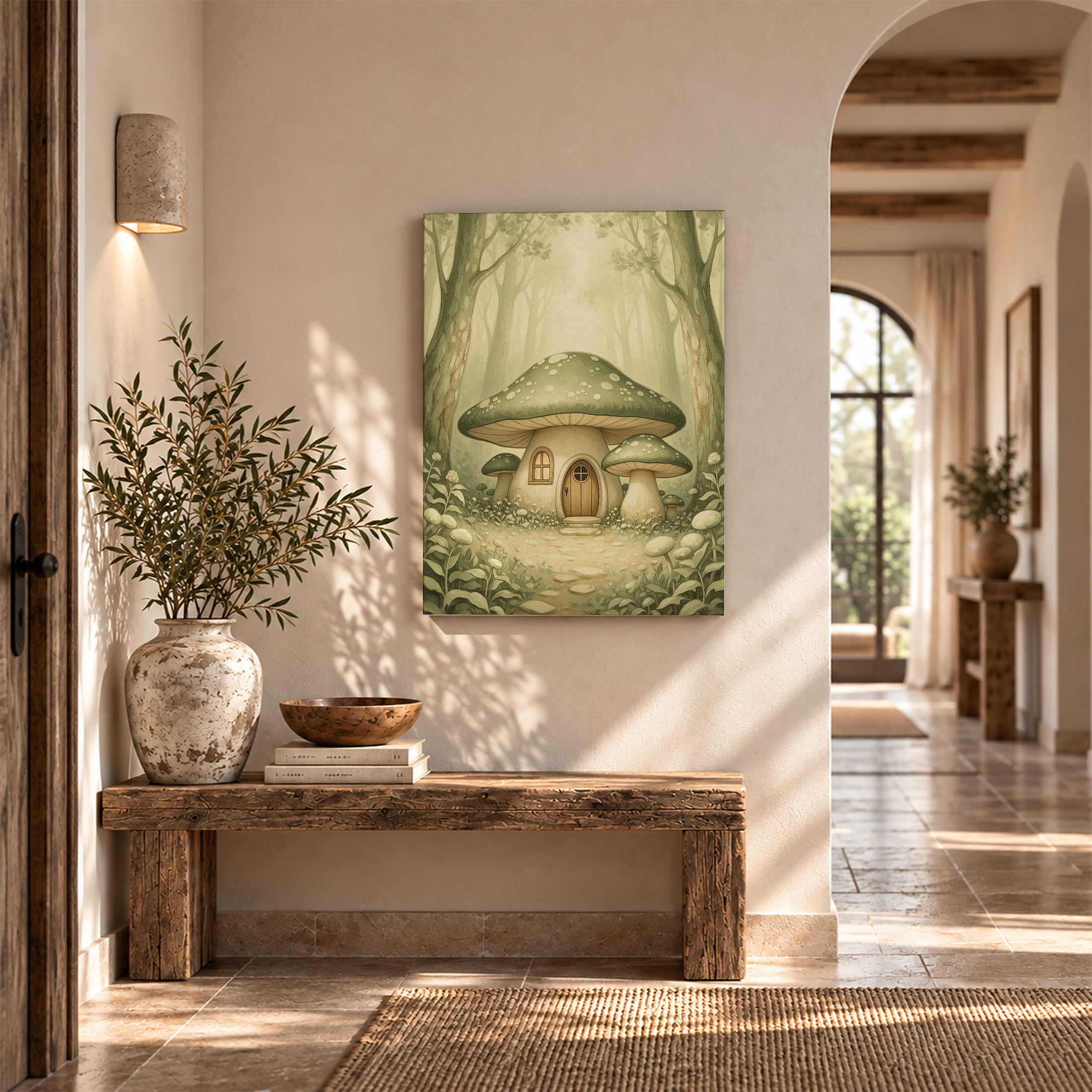 Mushroom House Forest Fantasy Framed Canvas Wall Art - Image 6
