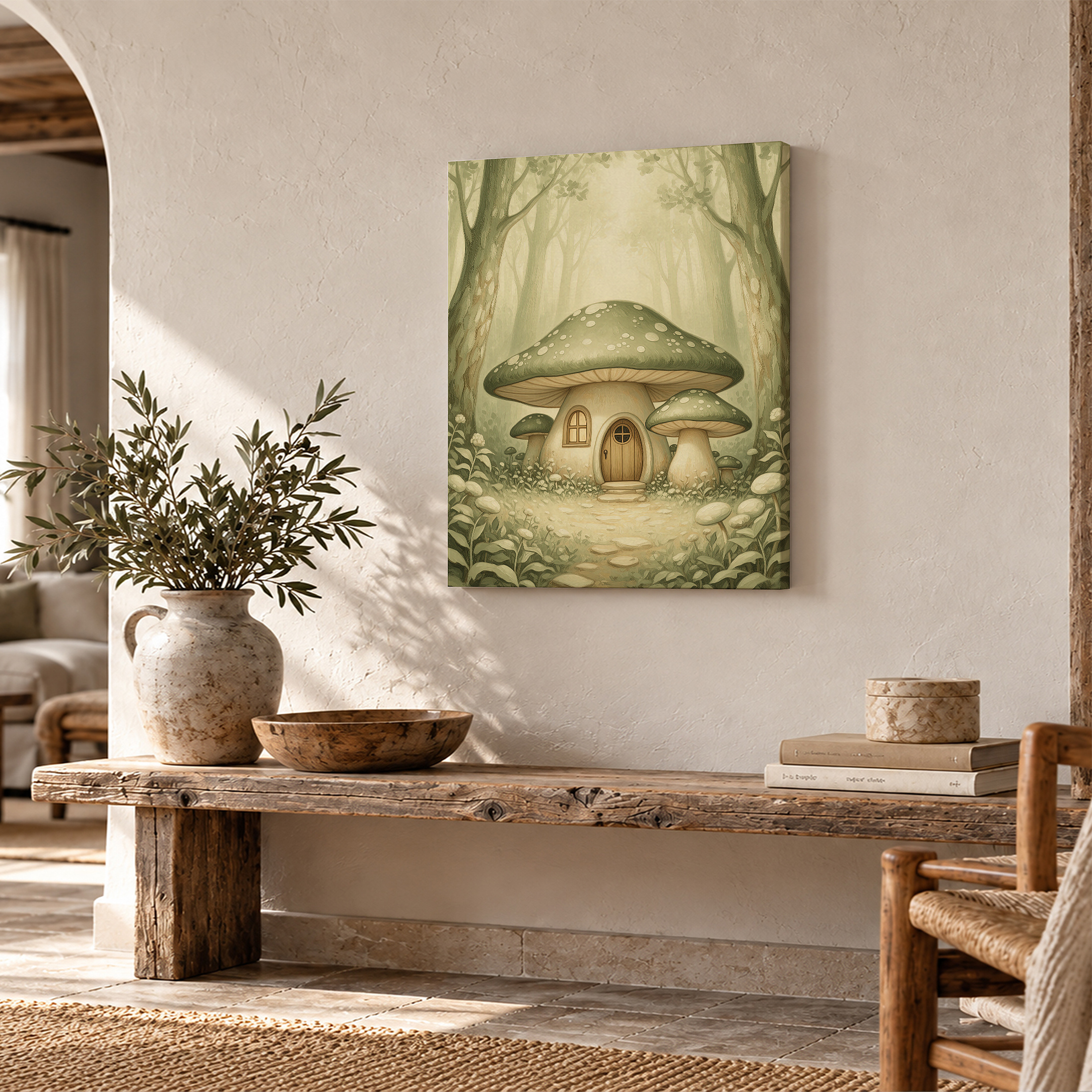 Mushroom House Forest Fantasy Framed Canvas Wall Art - Image 2
