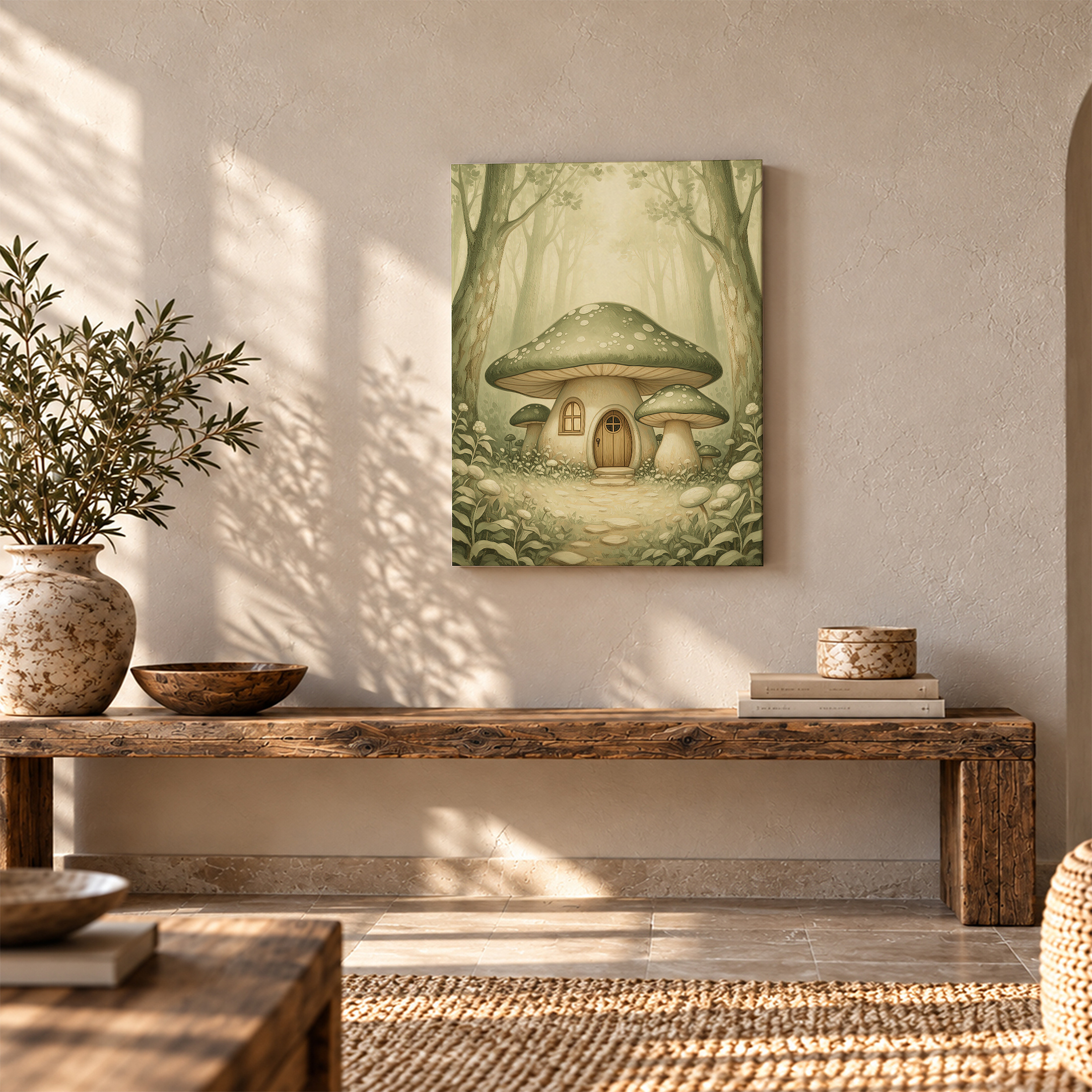 Mushroom House Forest Fantasy Framed Canvas Wall Art - Image 5