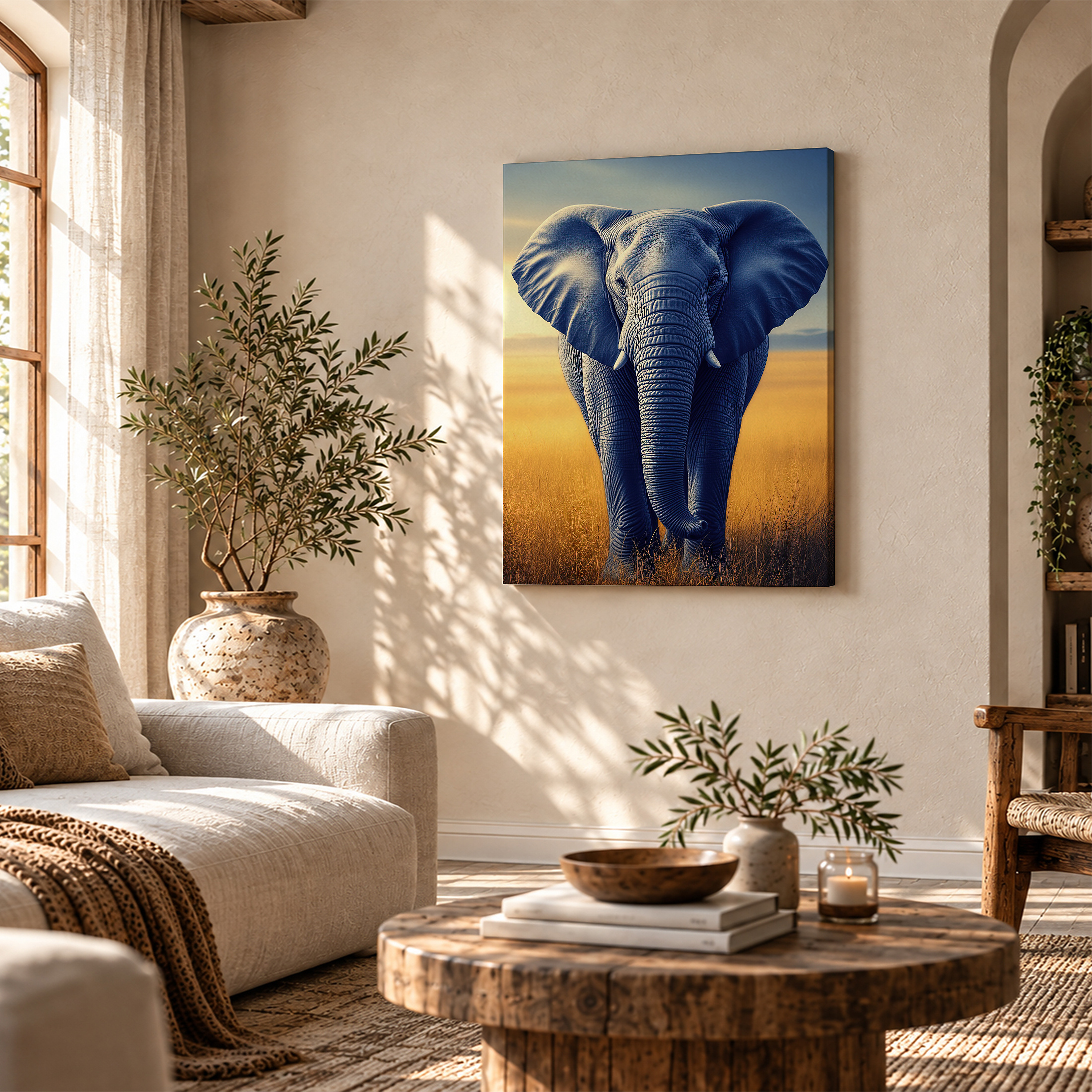 Blue Elephant in Golden Field Framed Canvas Wall Art - Ready to Hang - Image 4