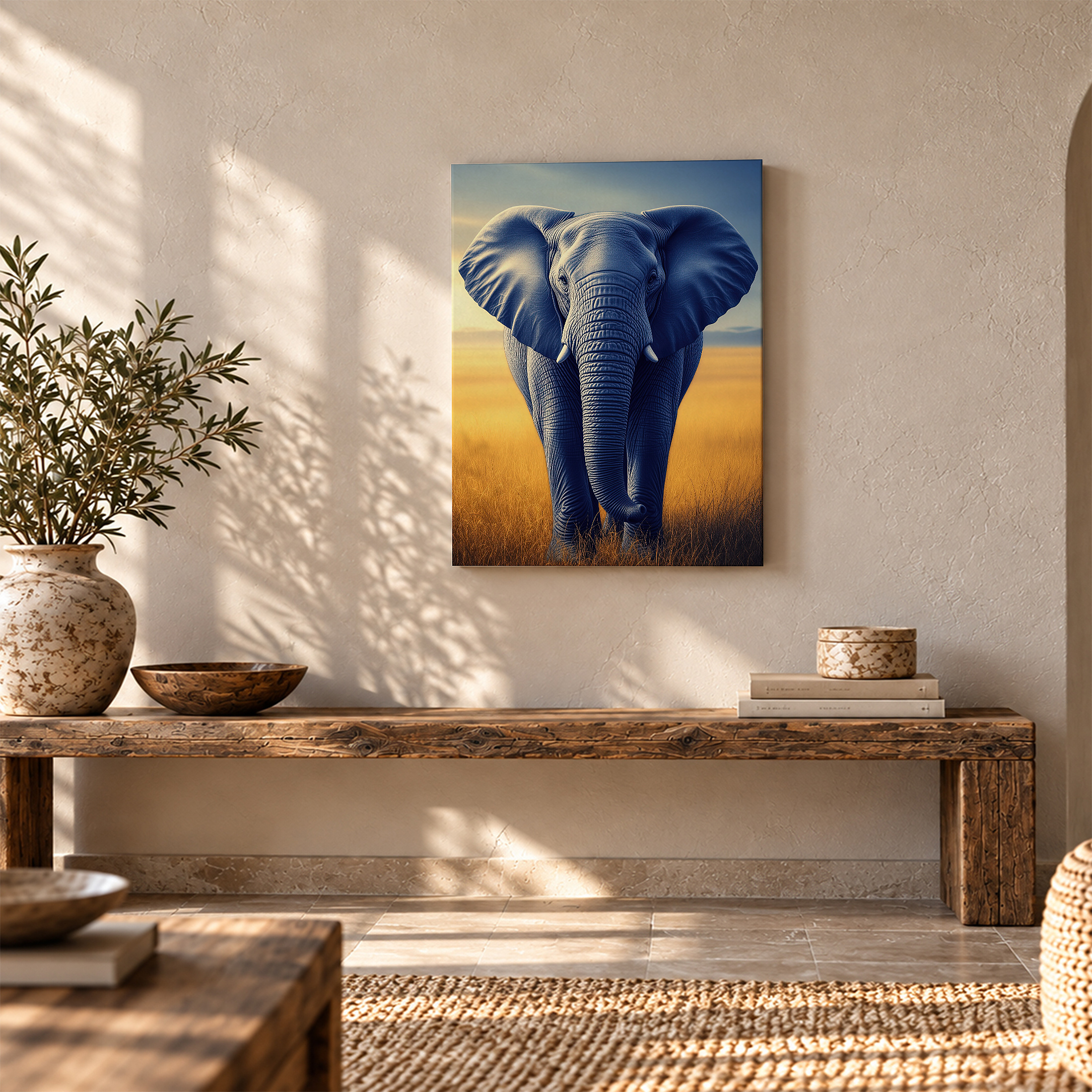 Blue Elephant in Golden Field Framed Canvas Wall Art - Ready to Hang - Image 5