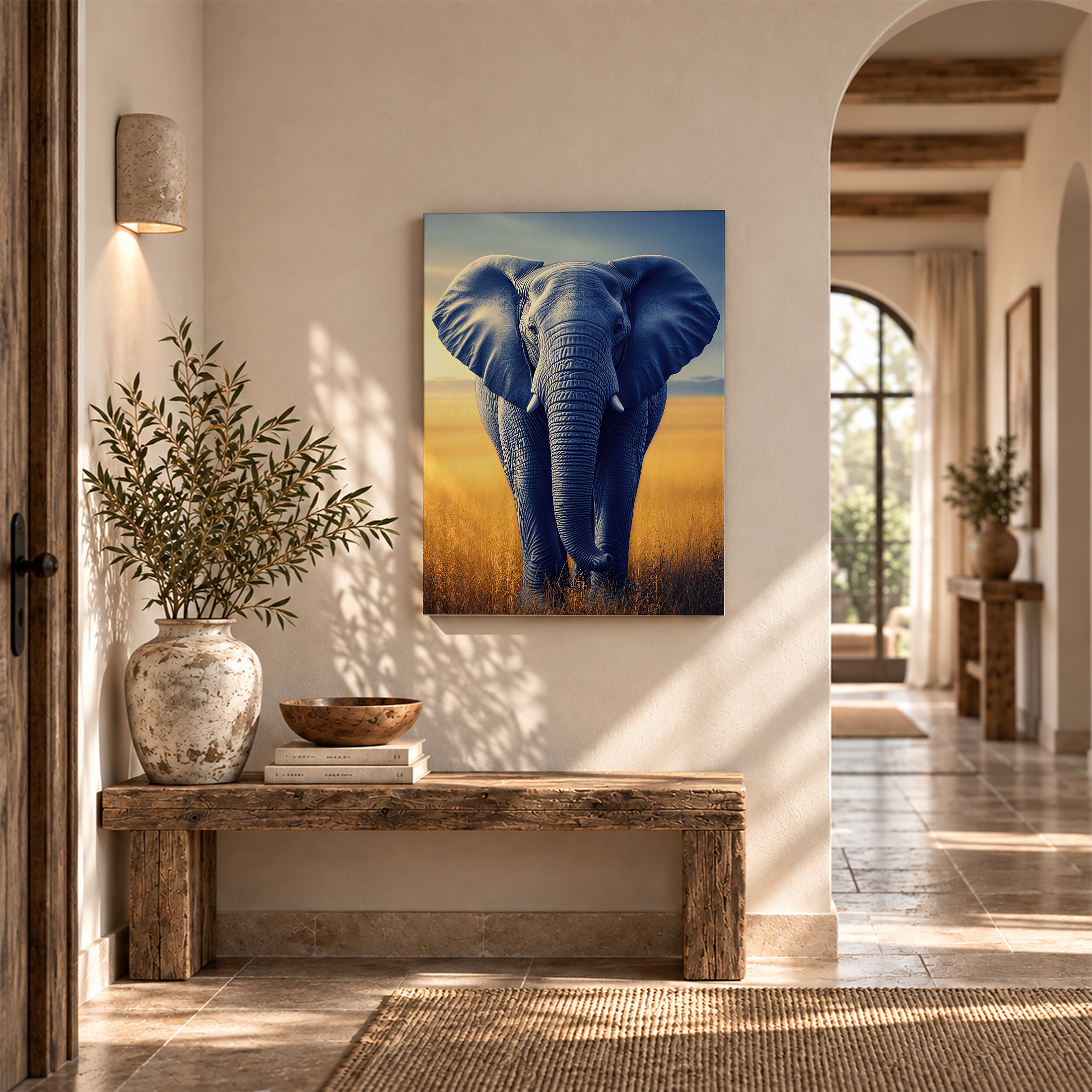 Blue Elephant in Golden Field Framed Canvas Wall Art - Ready to Hang - Image 6