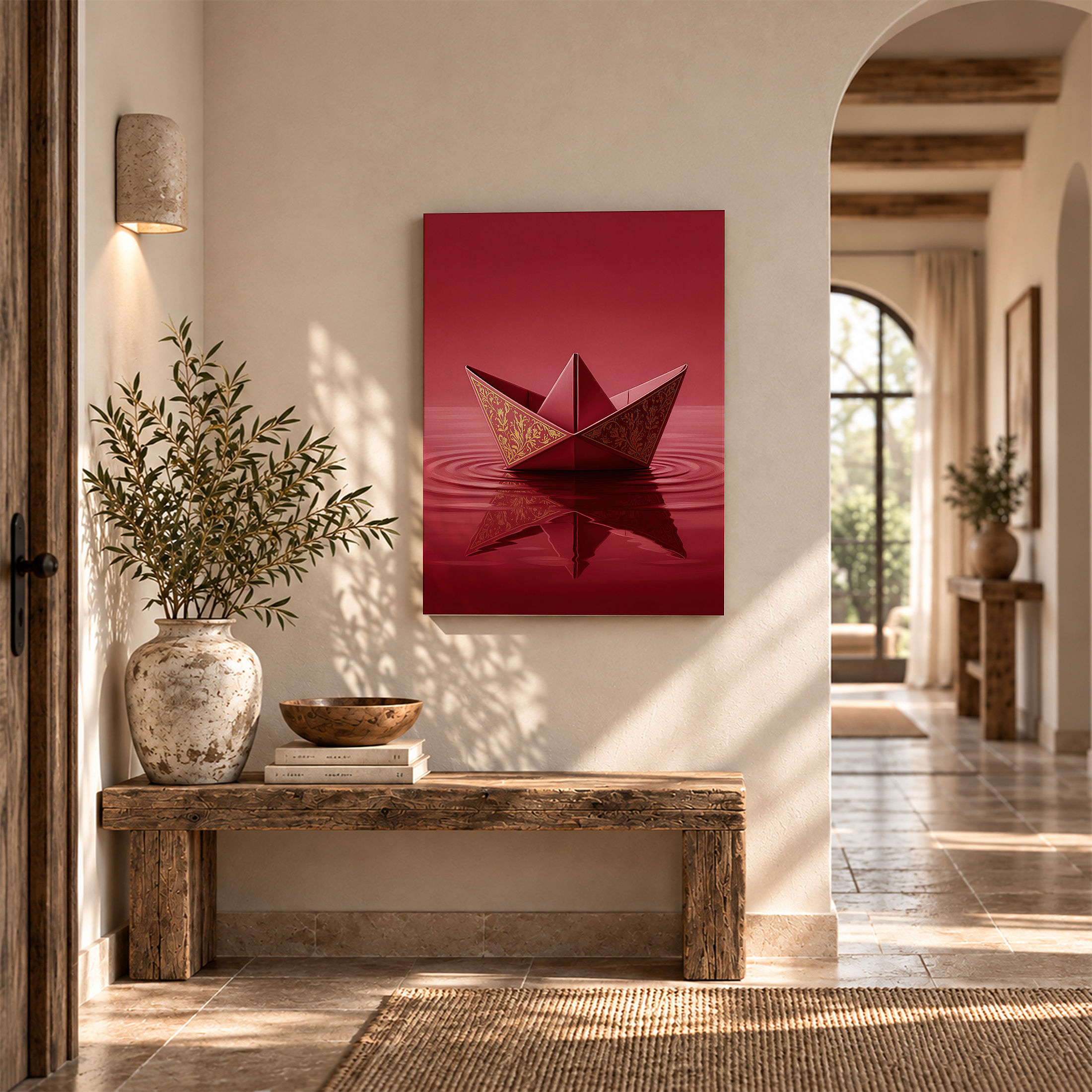 Red Origami Boat with Gold Accents Framed Canvas Wall Art - Image 6