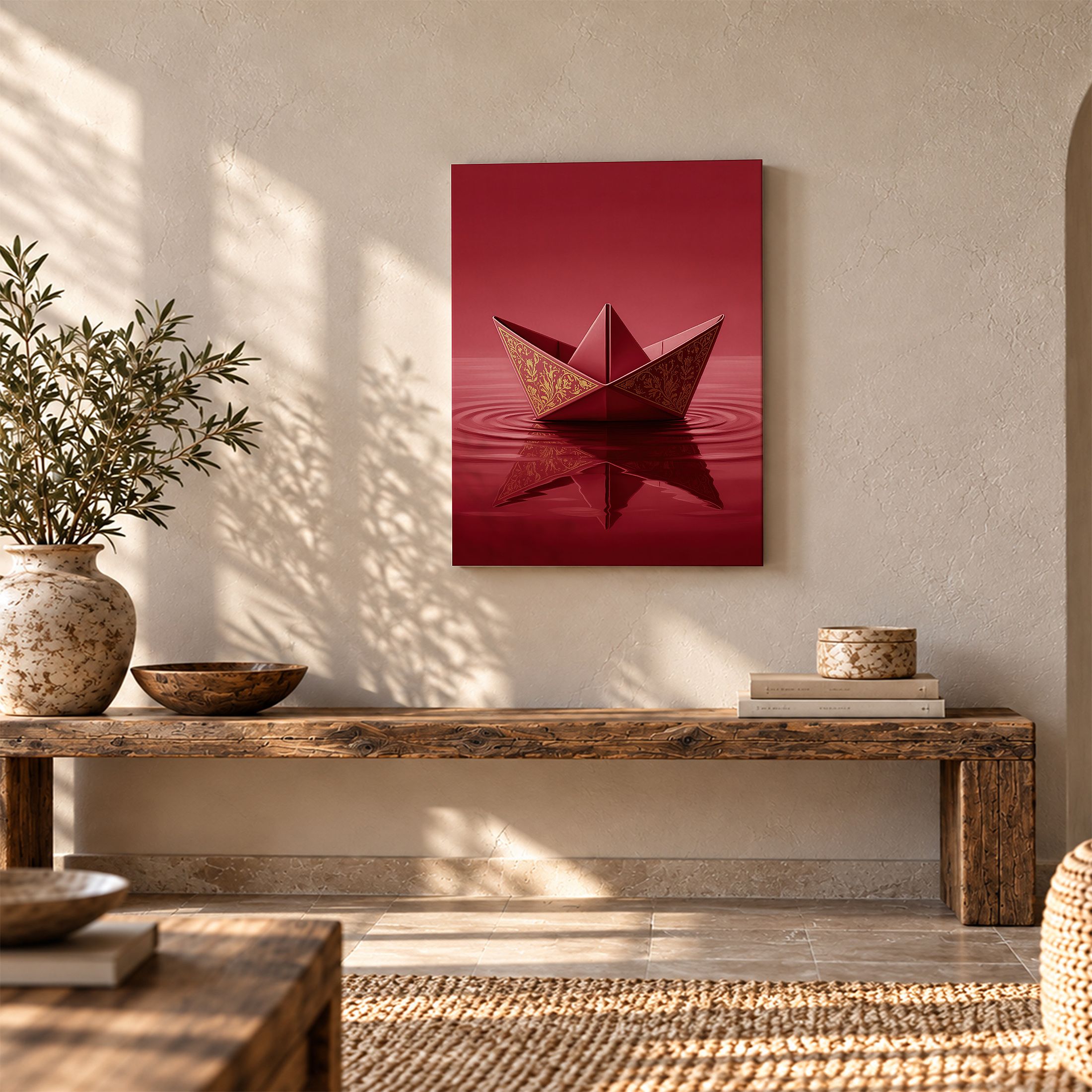 Red Origami Boat with Gold Accents Framed Canvas Wall Art - Image 5