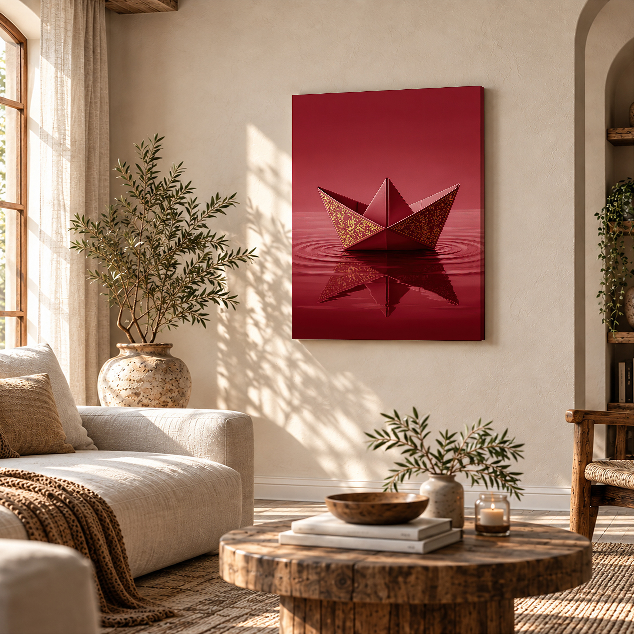 Red Origami Boat with Gold Accents Framed Canvas Wall Art - Image 4