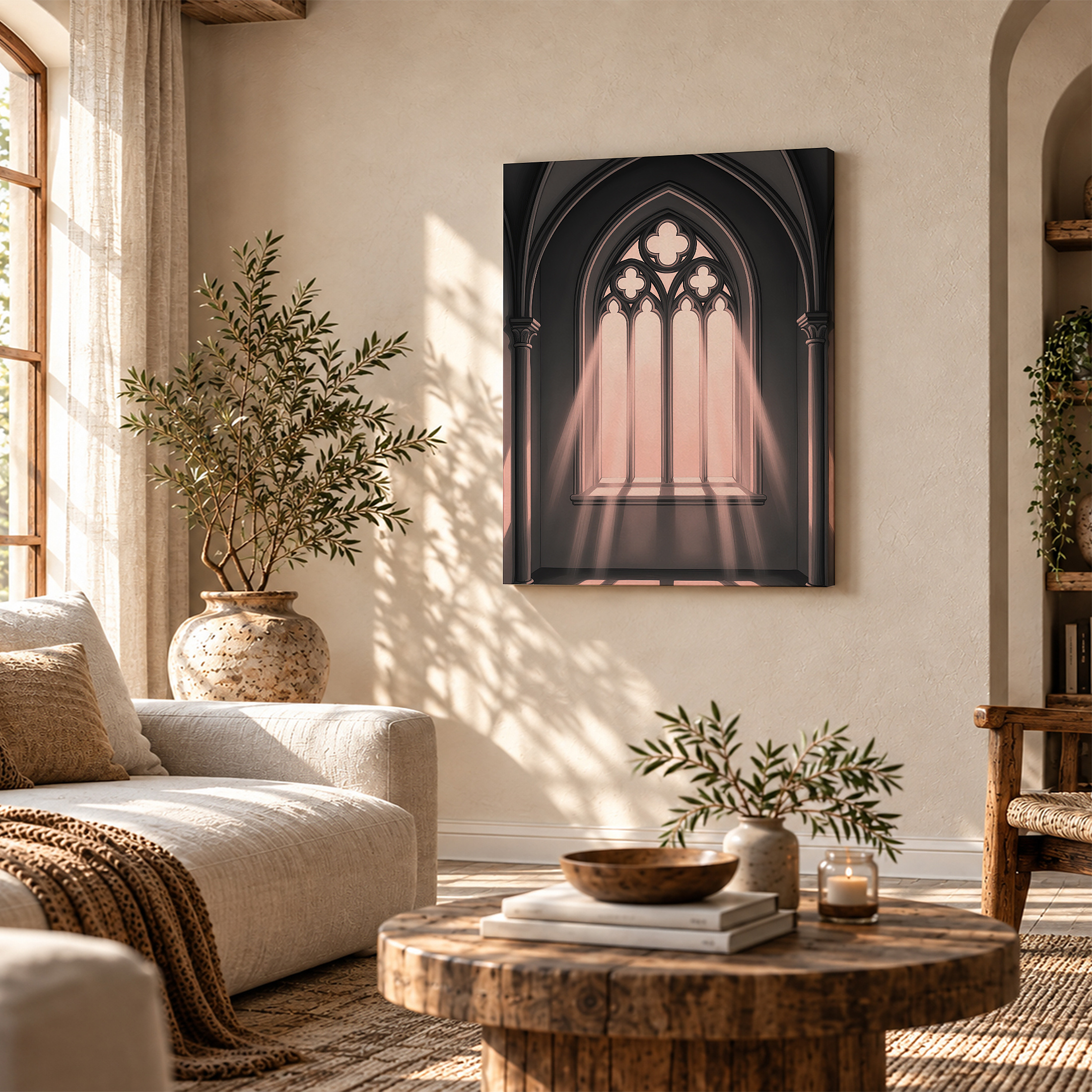 Gothic Cathedral Window Light Rays Framed Canvas Wall Art - Image 4