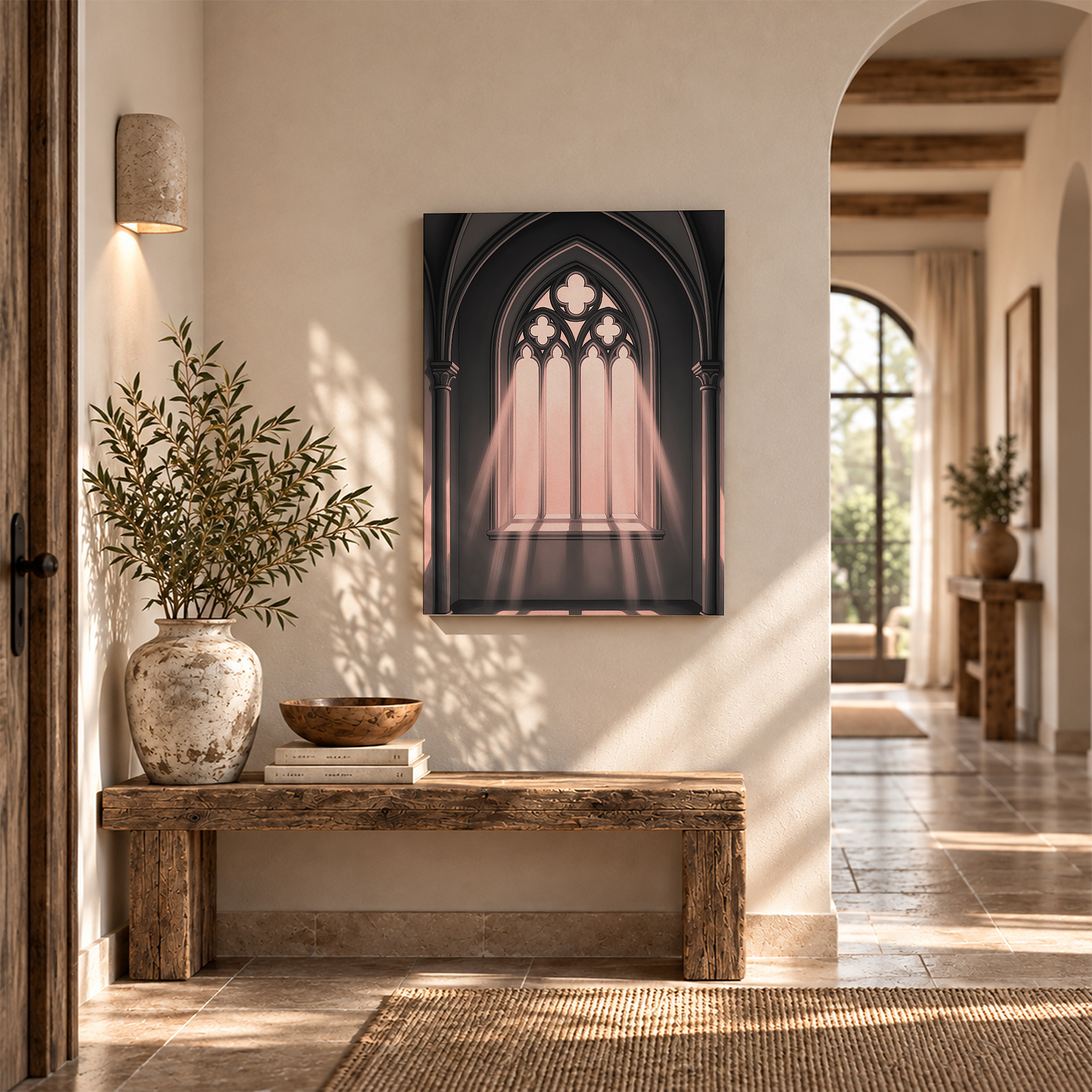 Gothic Cathedral Window Light Rays Framed Canvas Wall Art - Image 6