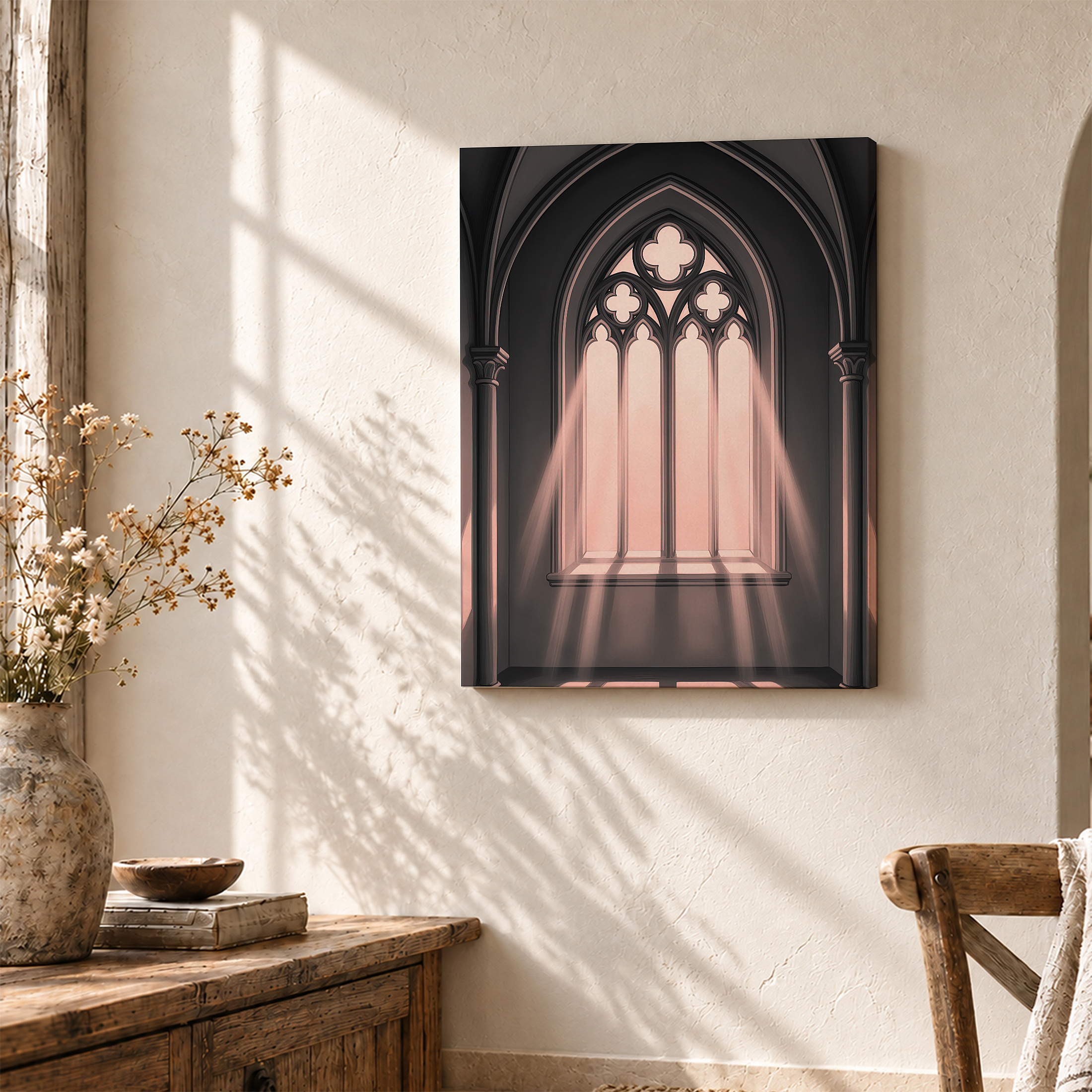 Gothic Cathedral Window Light Rays Framed Canvas Wall Art - Image 3