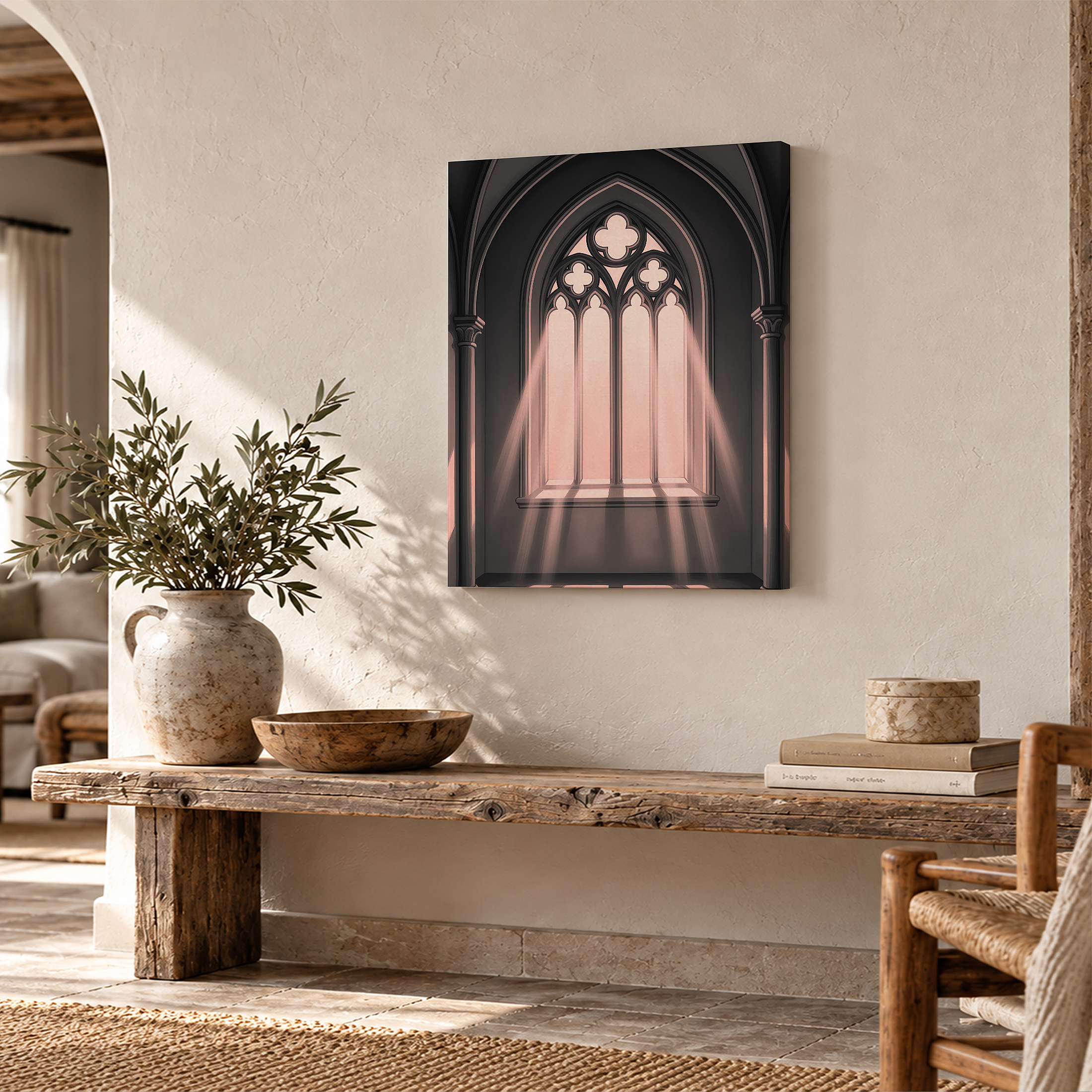 Gothic Cathedral Window Light Rays Framed Canvas Wall Art - Image 2