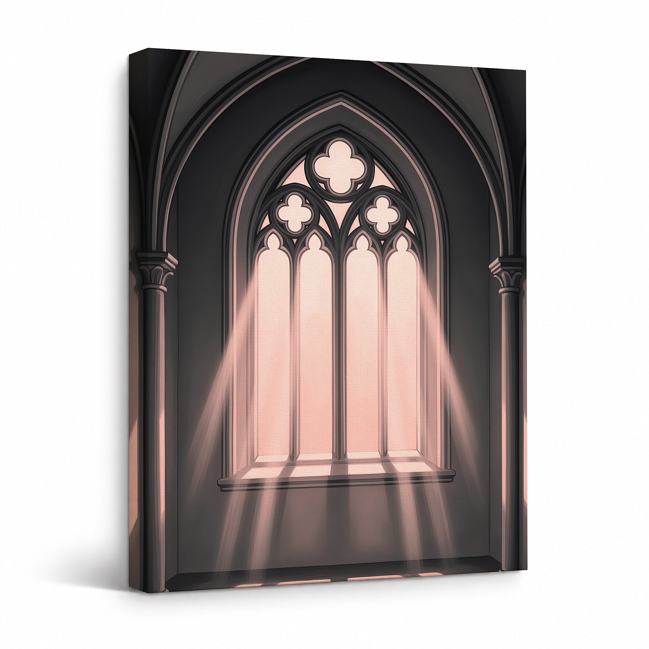 Gothic Cathedral Window Light Rays Framed Canvas Wall Art