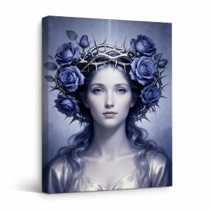 Crown of Thorns Blue Roses Framed Canvas Wall Art - Ready to Hang