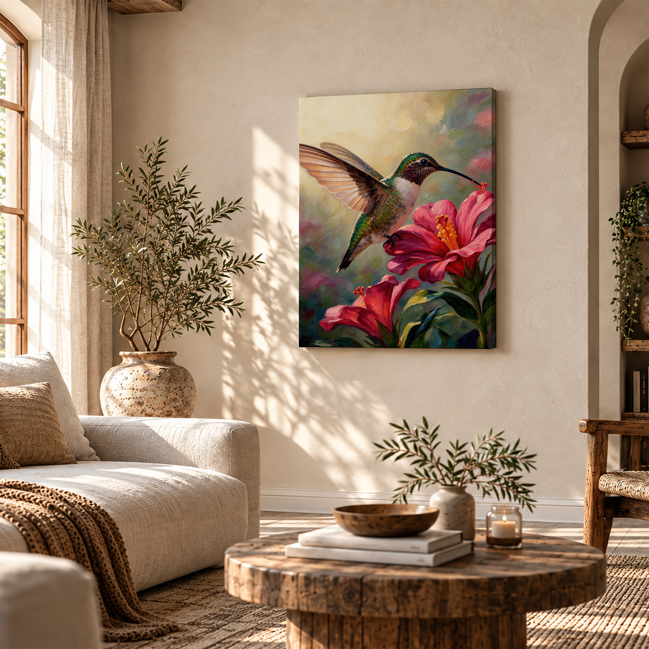Hummingbird & Hibiscus Framed Canvas Wall Art - Ready to Hang - Image 4