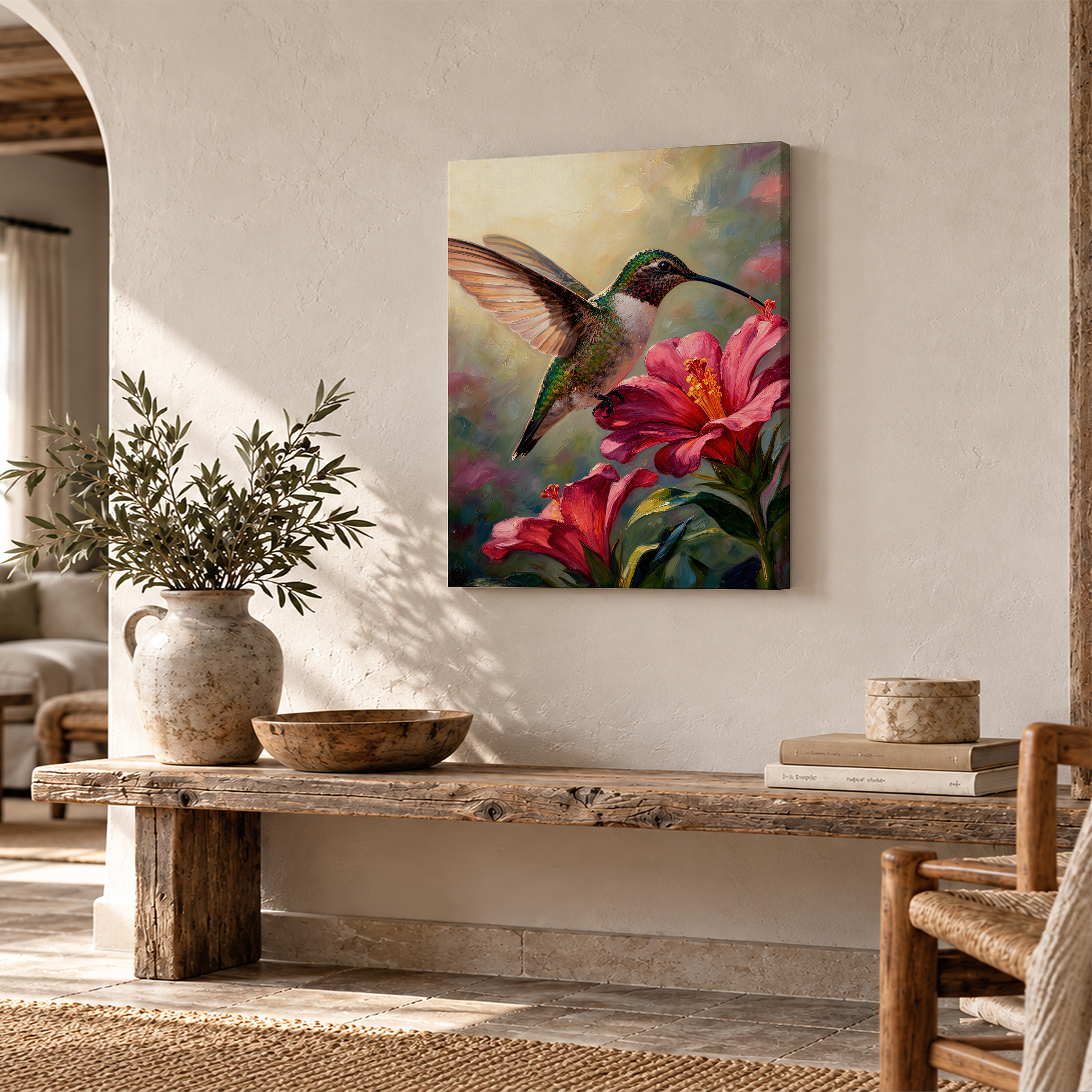 Hummingbird & Hibiscus Framed Canvas Wall Art - Ready to Hang - Image 2