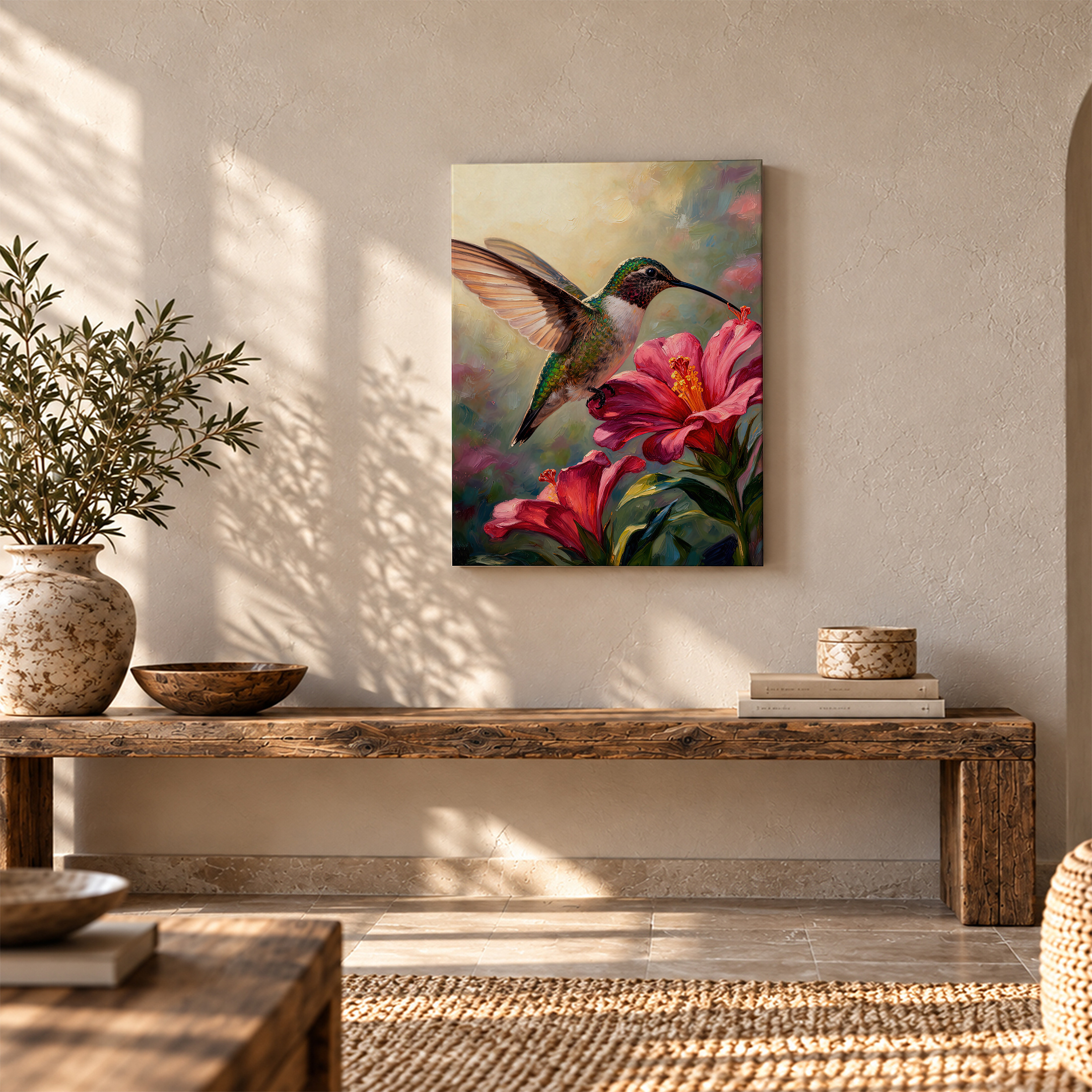 Hummingbird & Hibiscus Framed Canvas Wall Art - Ready to Hang - Image 5