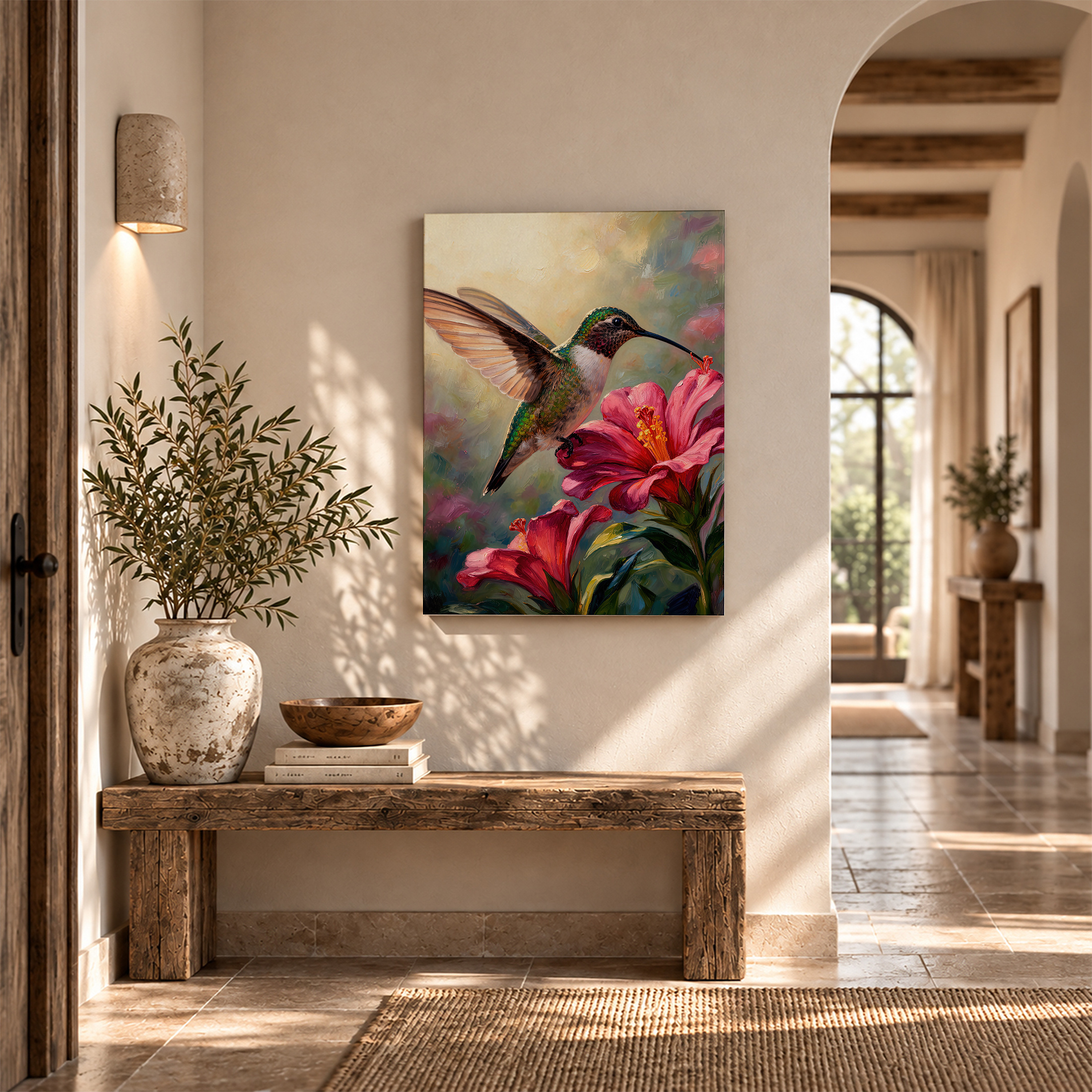 Hummingbird & Hibiscus Framed Canvas Wall Art - Ready to Hang - Image 6