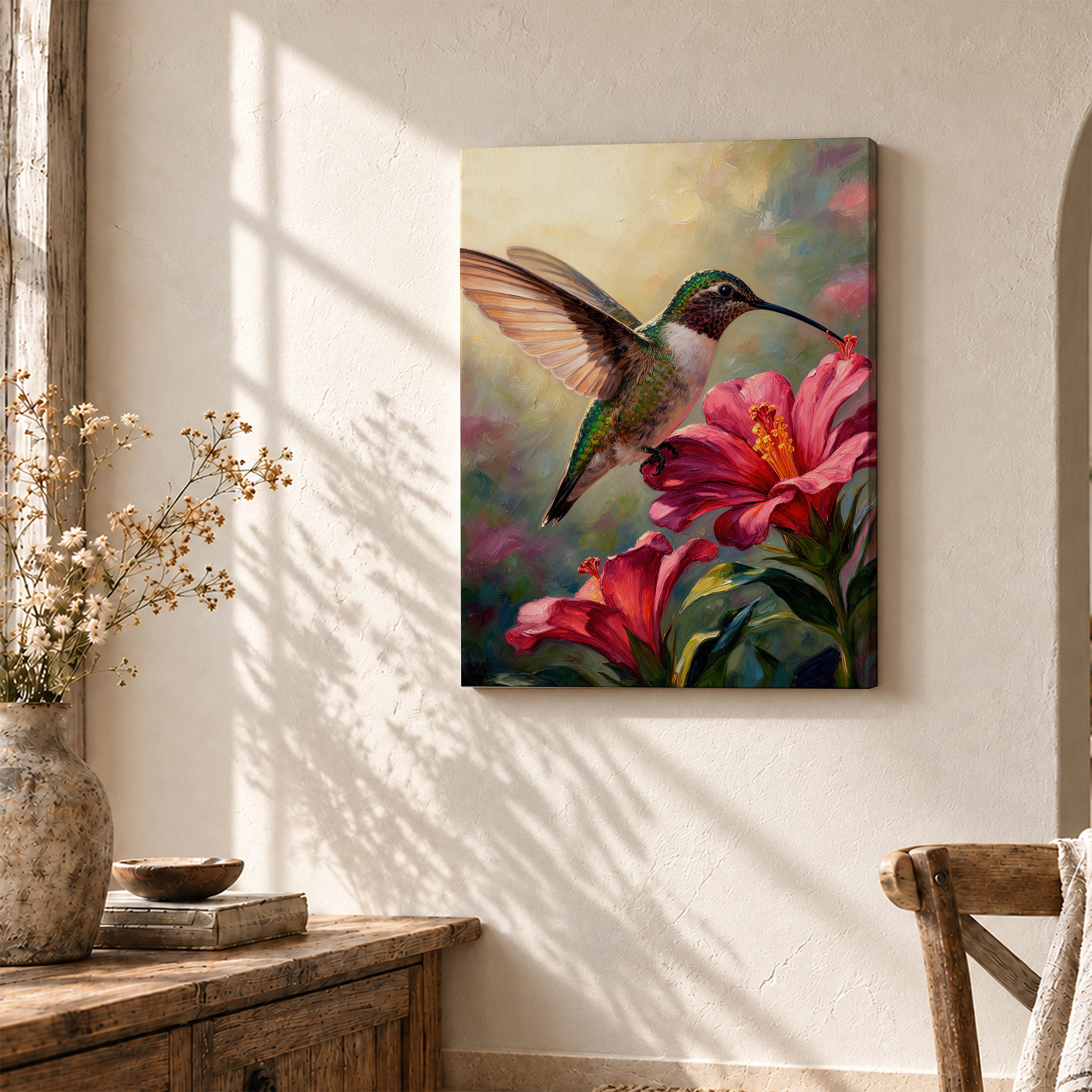 Hummingbird & Hibiscus Framed Canvas Wall Art - Ready to Hang - Image 3