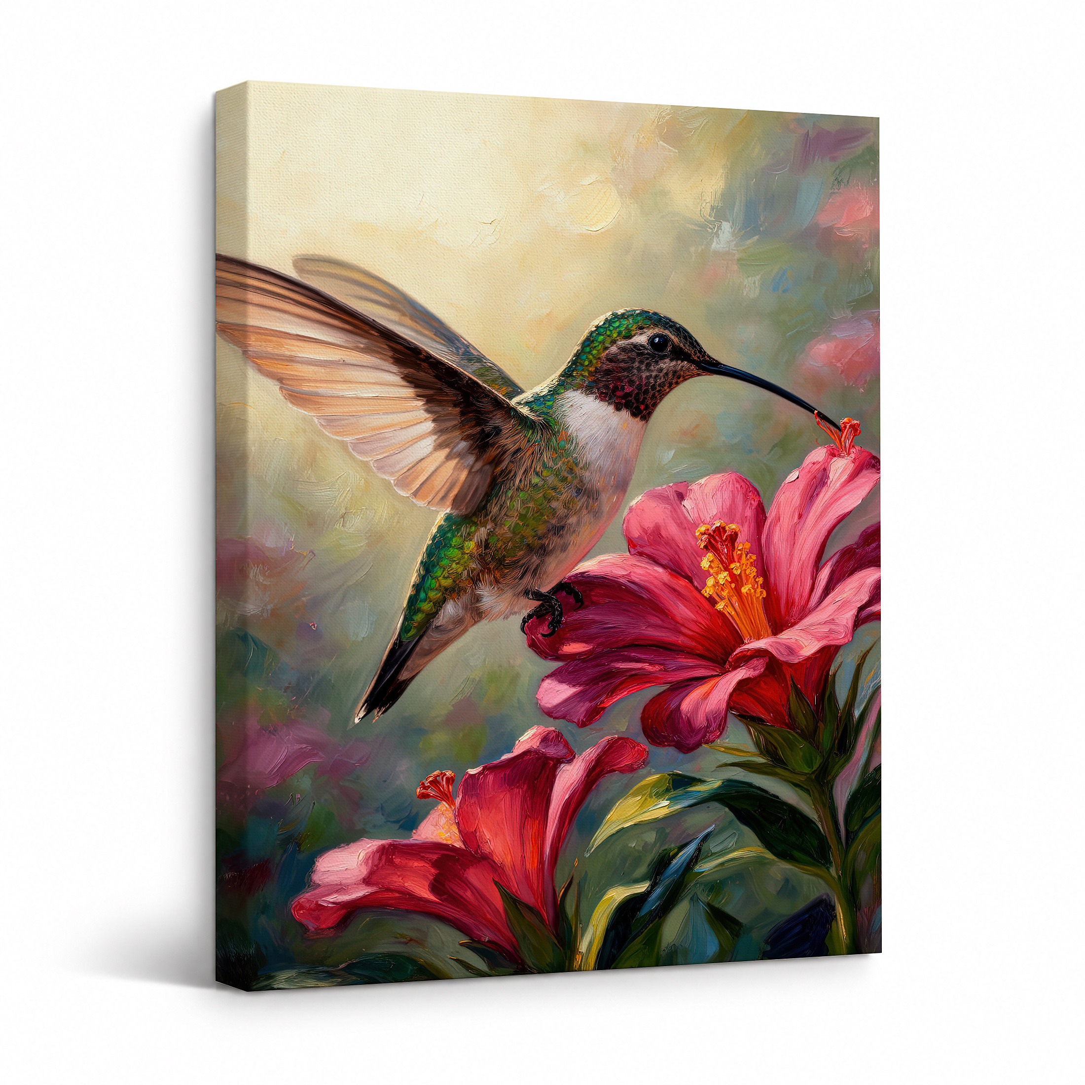 Hummingbird & Hibiscus Framed Canvas Wall Art - Ready to Hang