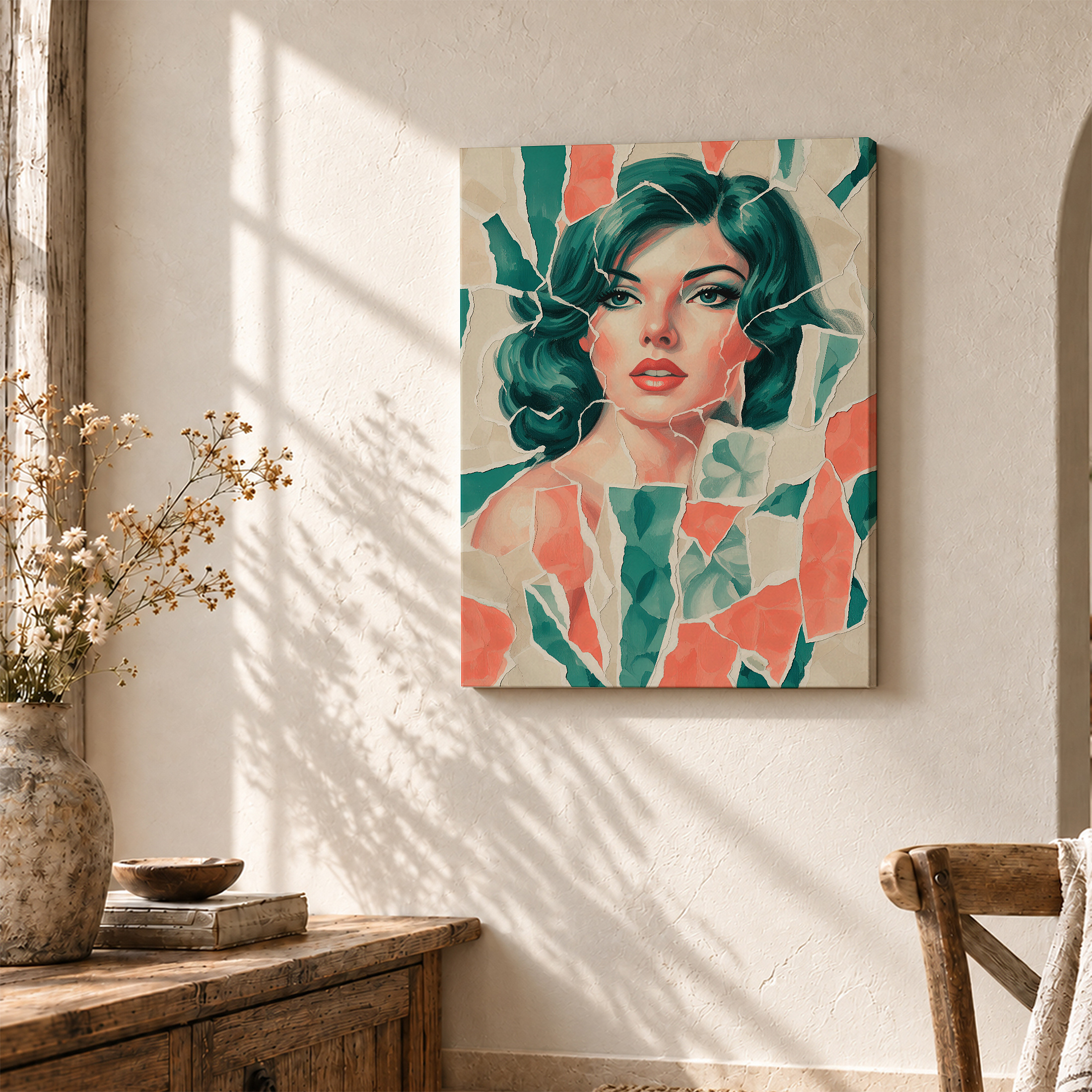 Retro Pin-Up Cracked Glass Framed Canvas Wall Art | Ready to Hang - Image 3