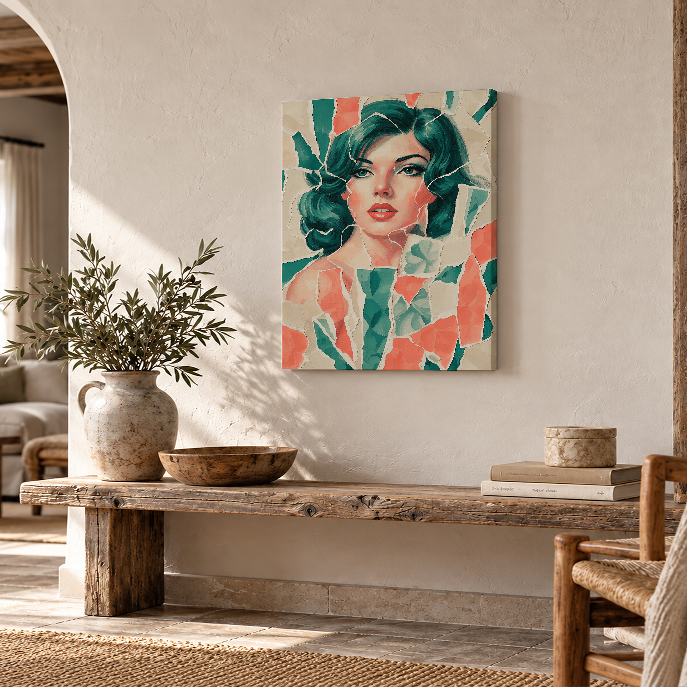 Retro Pin-Up Cracked Glass Framed Canvas Wall Art | Ready to Hang - Image 2