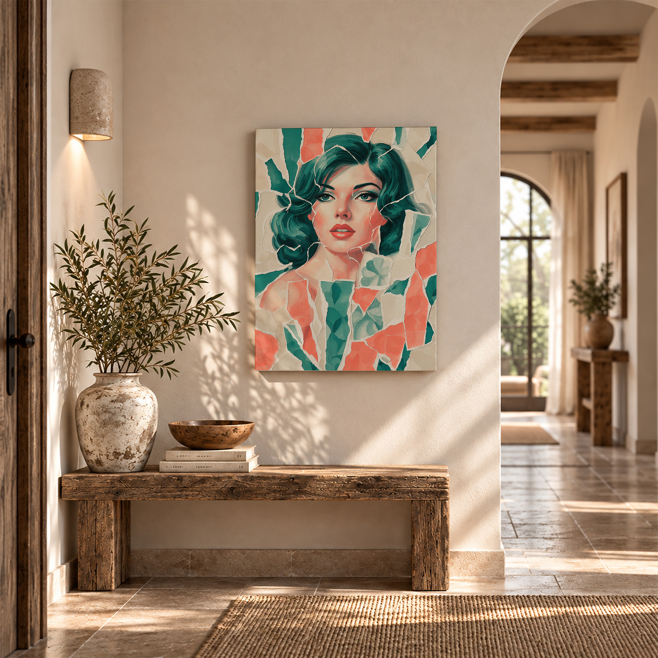 Retro Pin-Up Cracked Glass Framed Canvas Wall Art | Ready to Hang - Image 6