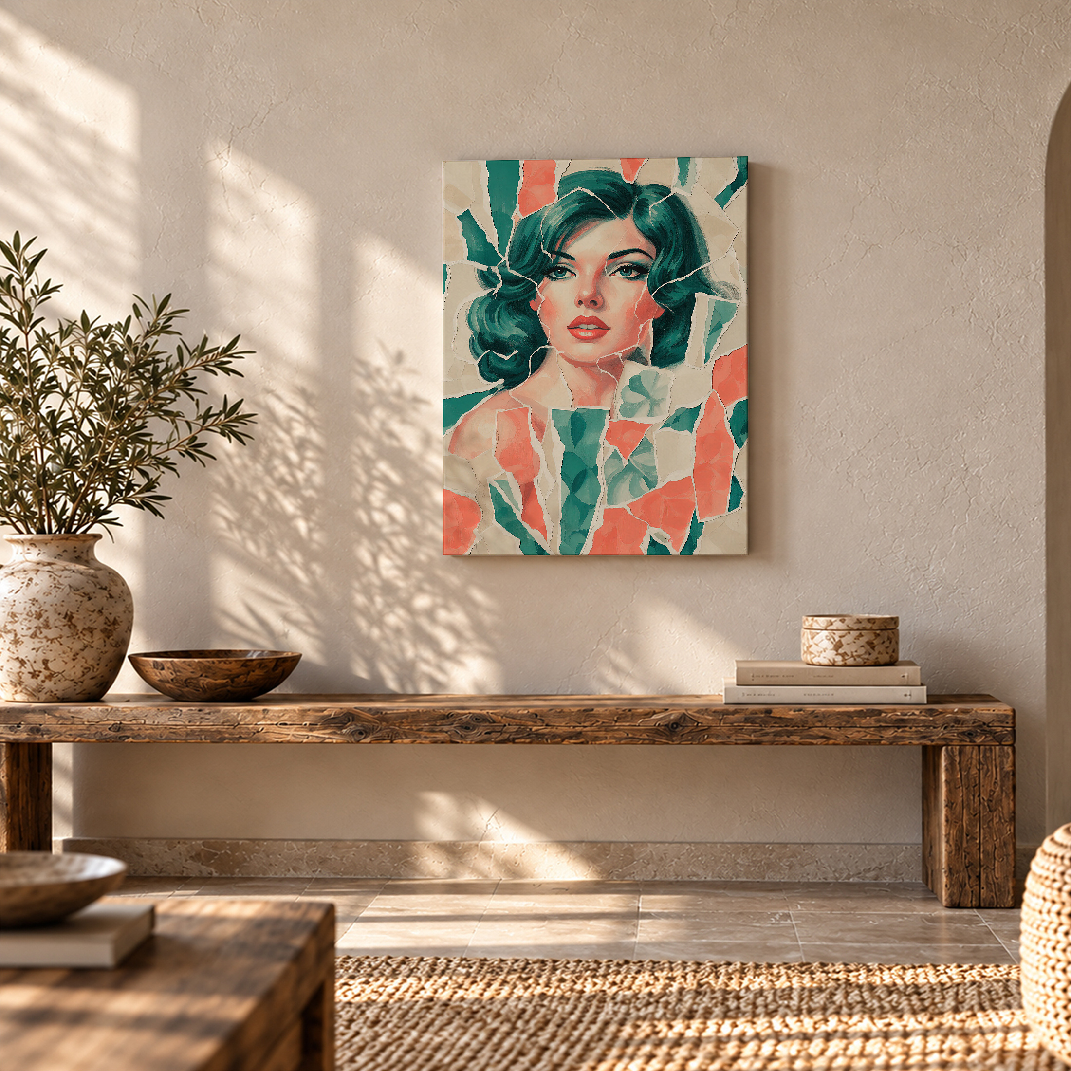 Retro Pin-Up Cracked Glass Framed Canvas Wall Art | Ready to Hang - Image 5