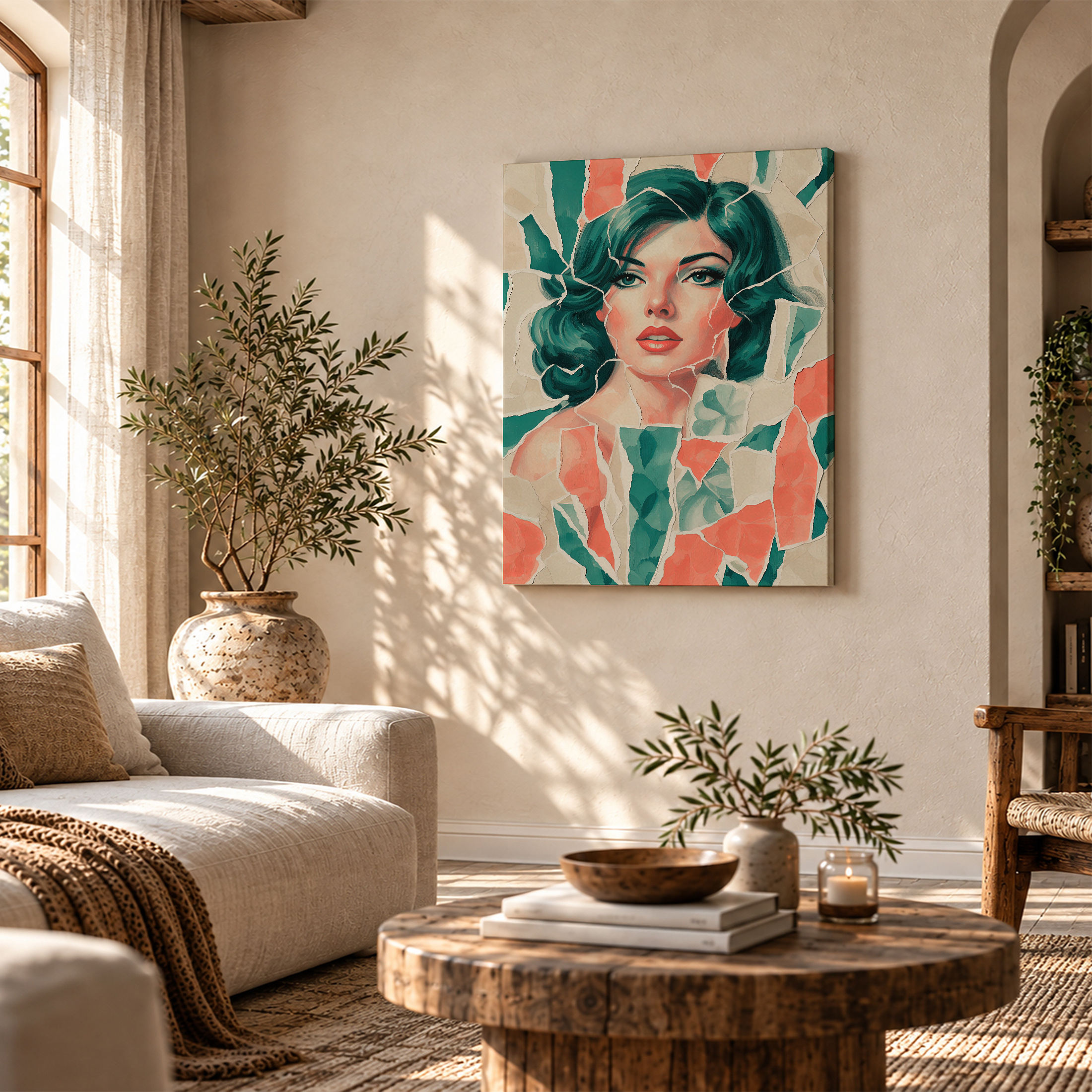 Retro Pin-Up Cracked Glass Framed Canvas Wall Art | Ready to Hang - Image 4